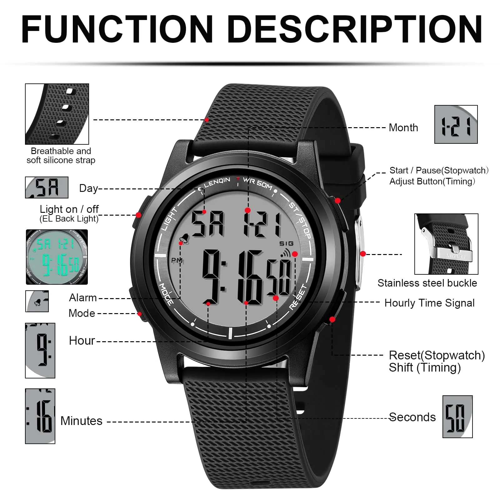 HANPOSH Orologio Digitale Uomo Sottile Impermeabile LED - immagine 5