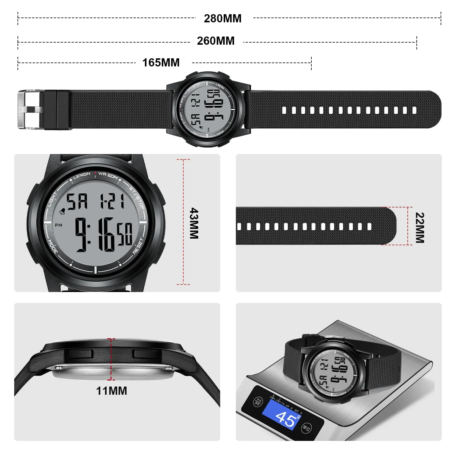 HANPOSH Orologio Digitale Uomo Sottile Impermeabile LED - immagine 6