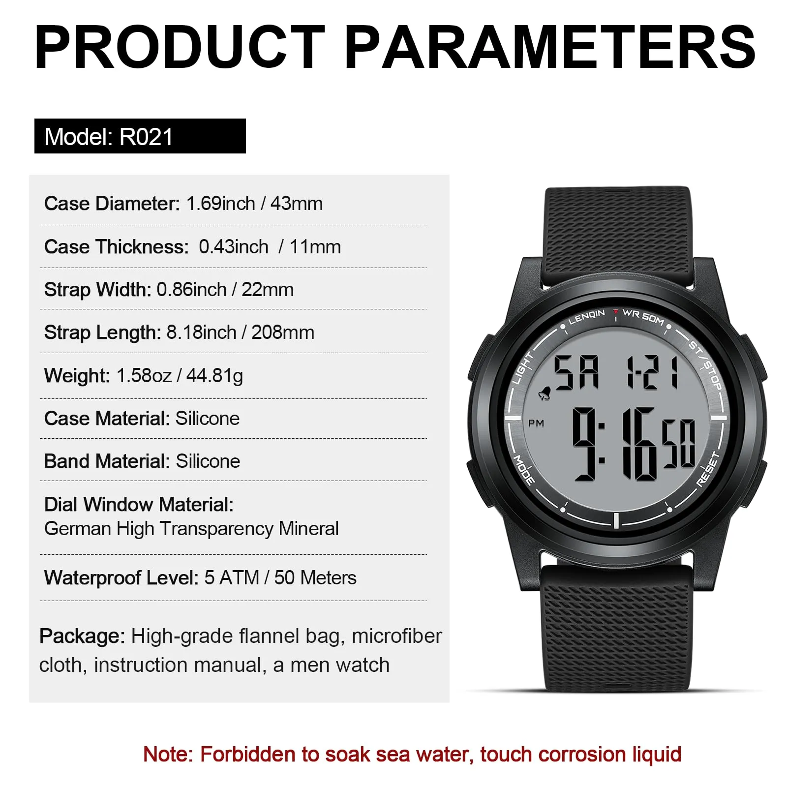 HANPOSH Orologio Digitale Uomo Sottile Impermeabile LED - immagine 7