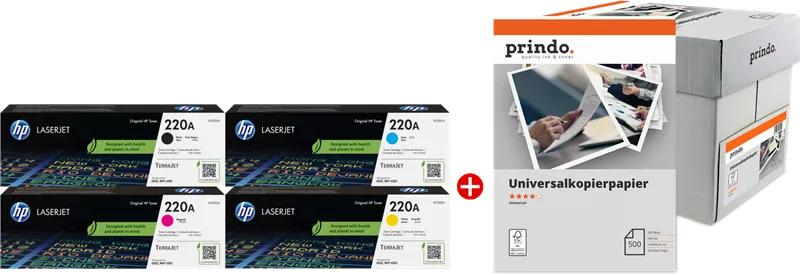 ORIGINALE HP Value Pack nero / ciano / magenta / giallo / Bianco 220A MCVP + Prindo Universal Papier 2500 Blatt 7400 pagine - immagine 1