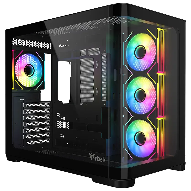 Itek Case Dark Cave Curved, Gaming Tower, Atx, 4x12cm Argb Fan, 2xusb3, Type-C, Curved Temp Glass S Itgcadccb - immagine 1