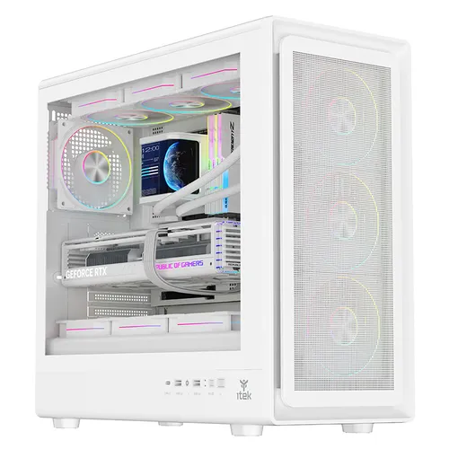 Itek Case Meshcore 36W Gaming Tower Atx 4x14cm Argb Fan 2xusb3 Type-C Temp Glass Side Panel Whi Itgcamc36w - immagine 1
