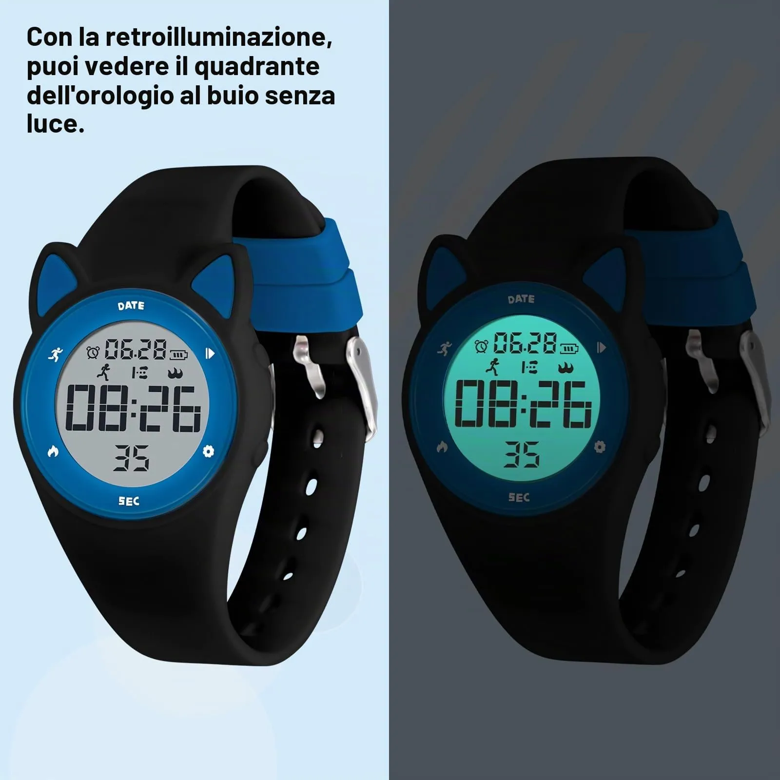 aswan watch Orologio Digitale Bambina Bambino con Contapassi,Calorie e Distanza senza App,Sveglia, Cronometro, Data, Luce-Orologio da polso Ragazza Ragazzo con Cinturino in Silicone - immagine 5