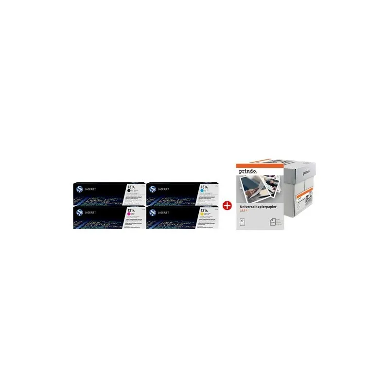 ORIGINALE HP Value Pack nero / ciano / magenta / giallo / Bianco 131A MCVP 01 + Prindo Universal Papier 2500 Blatt 6920 pagine - immagine 1