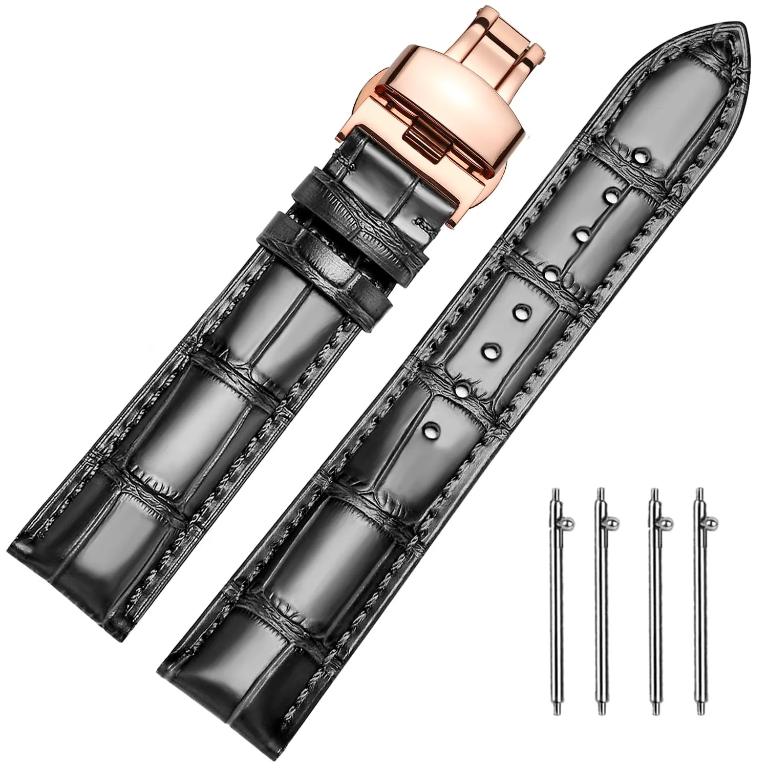MUENShop Cinturini di Ricambio Vera Pelle Cinturino Barre Rapido Rilascio Fibbia Pieghevole Nero/Marrone/Blu 18mm 20mm 22mm 24mm per Uomo/Donna - immagine 1
