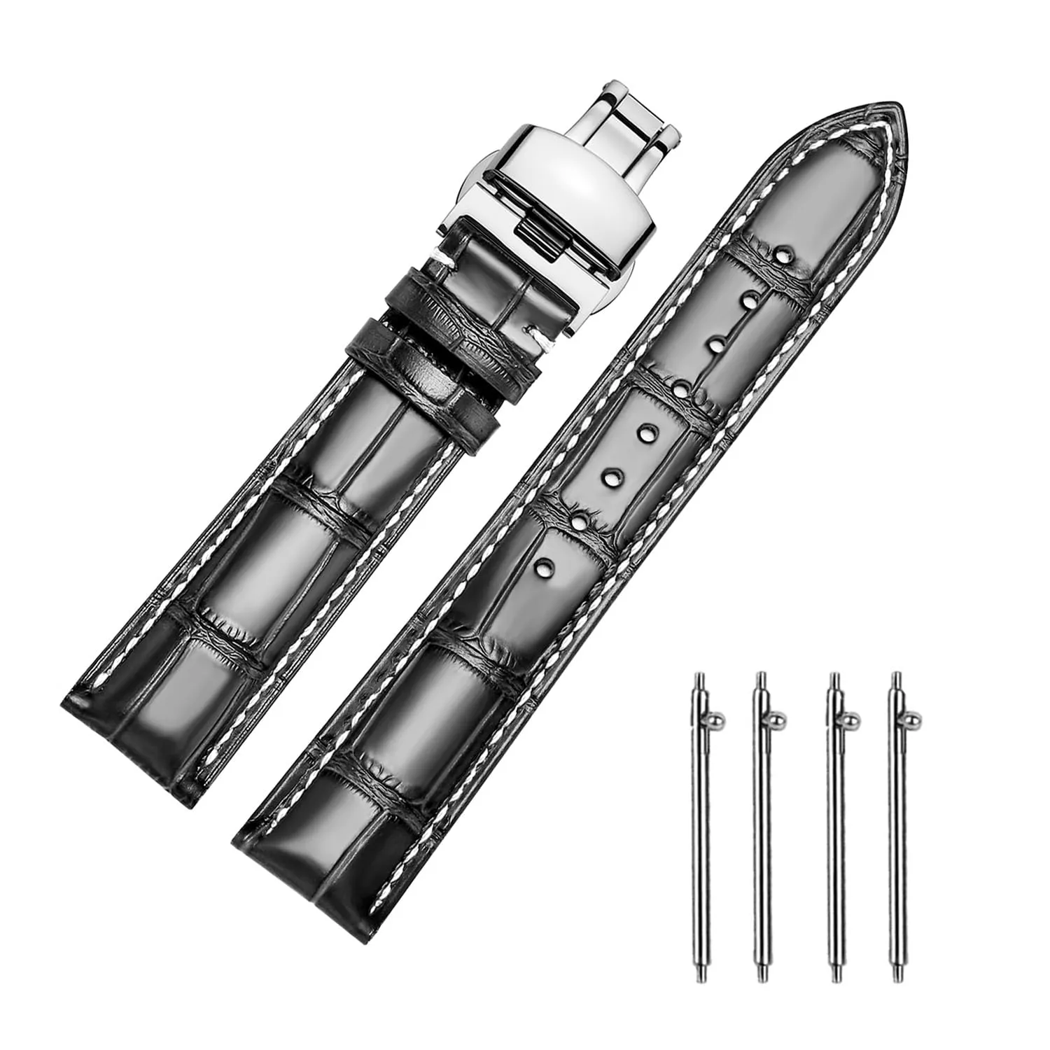 MUENShop Cinturini di Ricambio Vera Pelle Cinturino Barre Rapido Rilascio Fibbia Pieghevole Nero/Marrone/Blu 18mm 20mm 22mm 24mm per Uomo/Donna - immagine 1