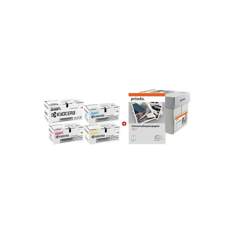 ORIGINALE Kyocera Value Pack nero / ciano / magenta / giallo / Bianco TK-5440 MCVP + Prindo Universal Papier 2500 Blatt 10000 pagine - immagine 1