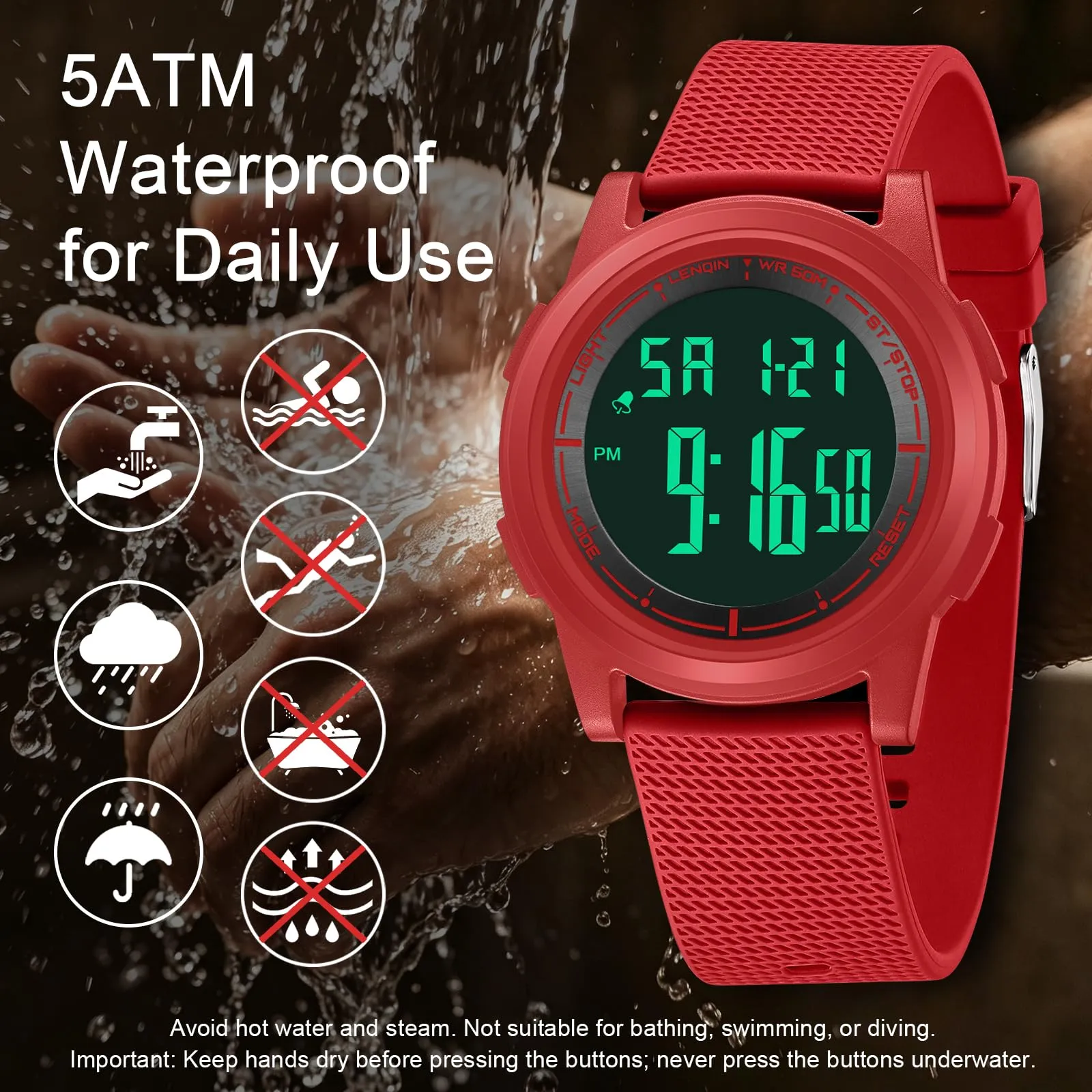 HANPOSH Orologio Digitale Uomo Sottile Impermeabile LED - immagine 3