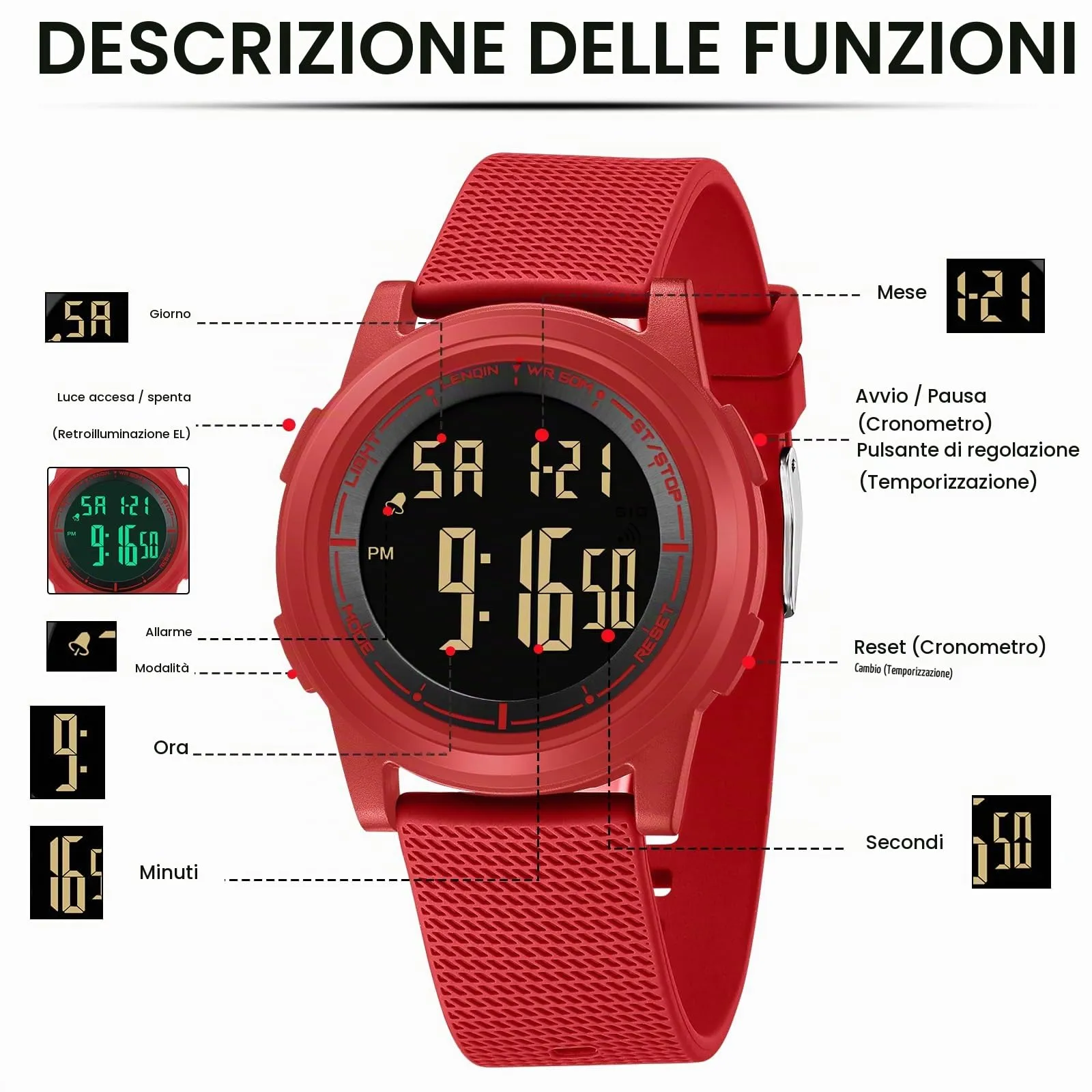 HANPOSH Orologio Digitale Uomo Sottile Impermeabile LED - immagine 5