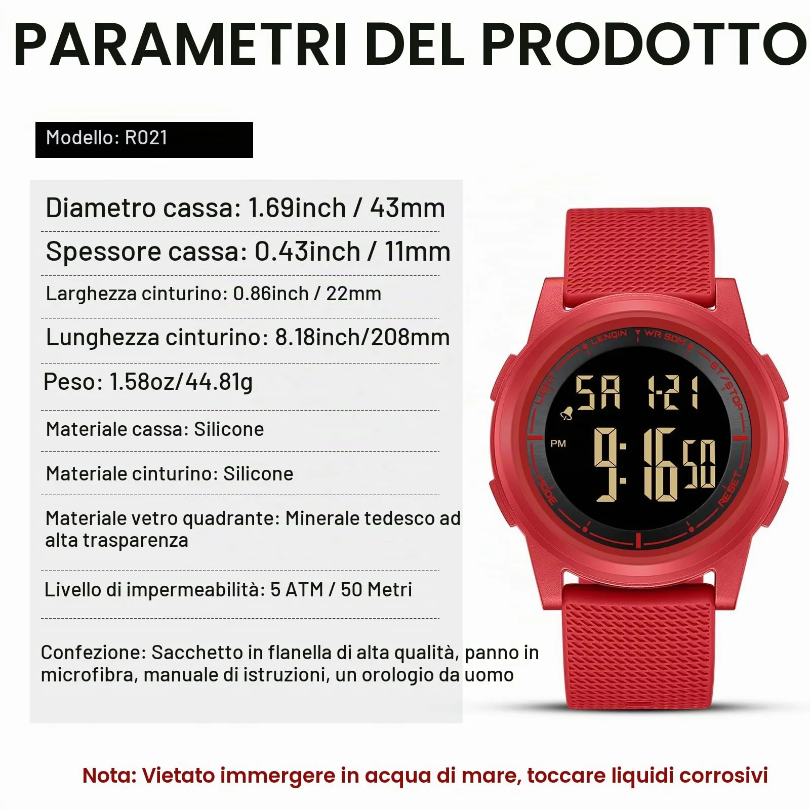 HANPOSH Orologio Digitale Uomo Sottile Impermeabile LED - immagine 6