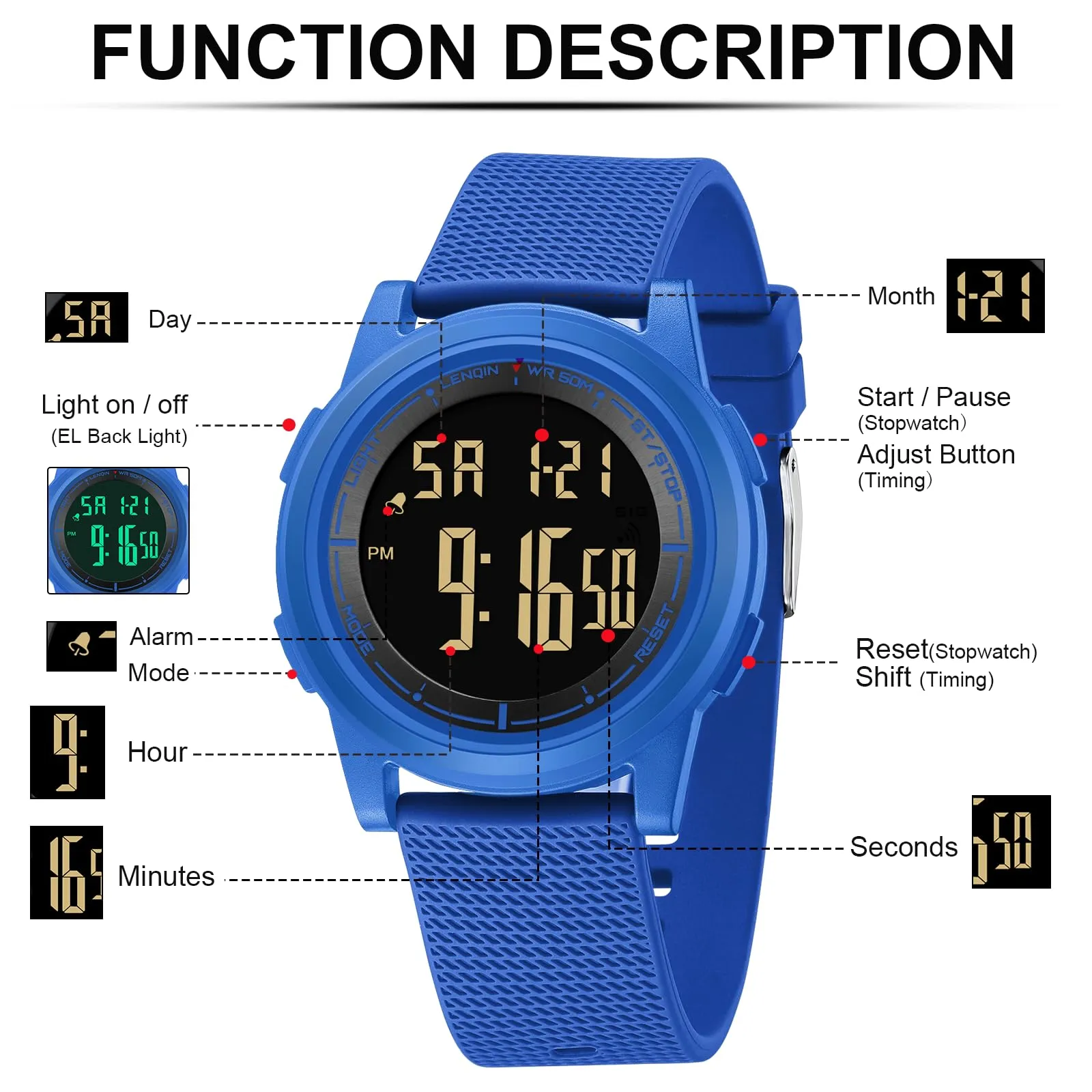 HANPOSH Orologio Digitale Uomo Sottile Impermeabile LED - immagine 5
