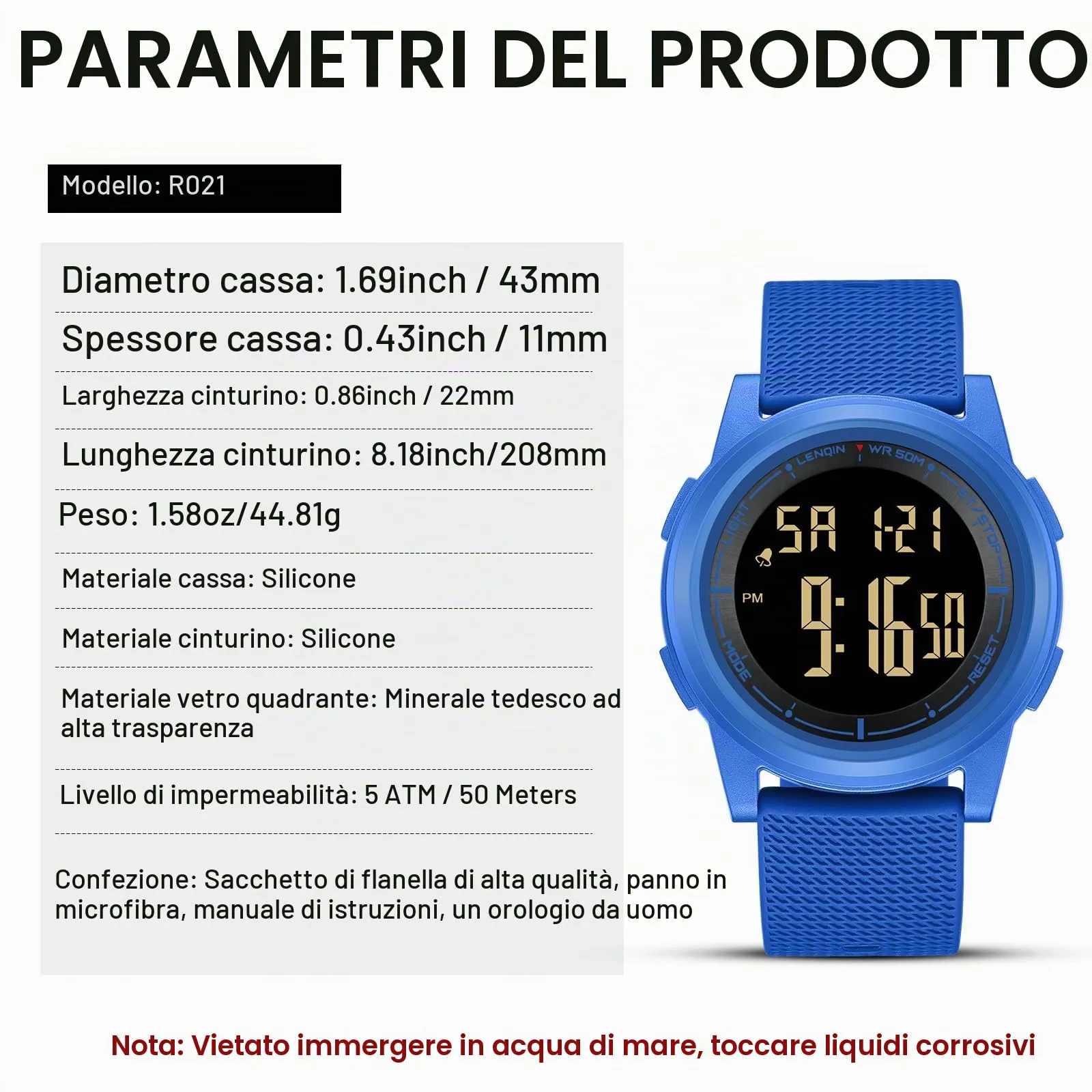 HANPOSH Orologio Digitale Uomo Sottile Impermeabile LED - immagine 6