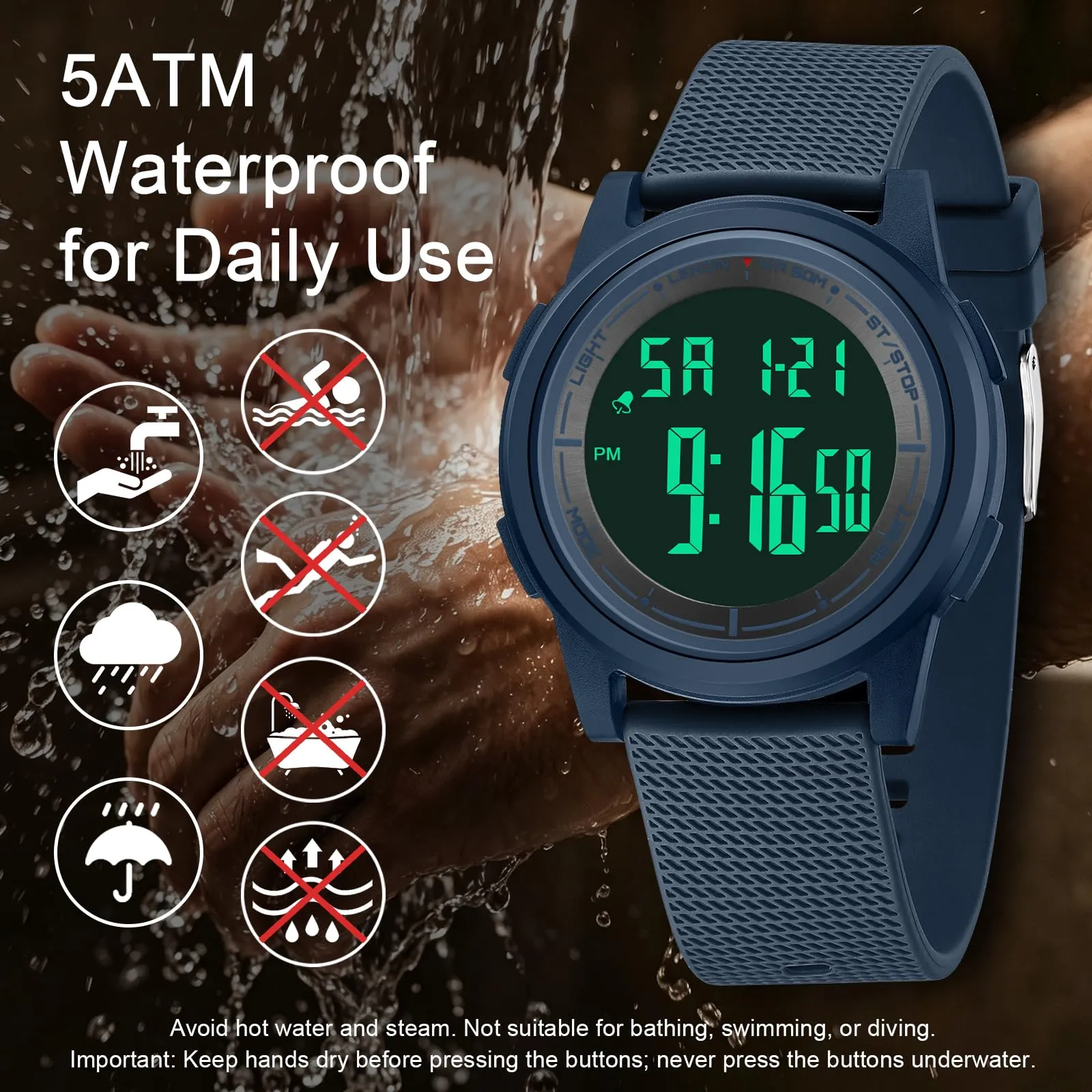 HANPOSH Orologio Digitale Uomo Sottile Impermeabile LED - immagine 3