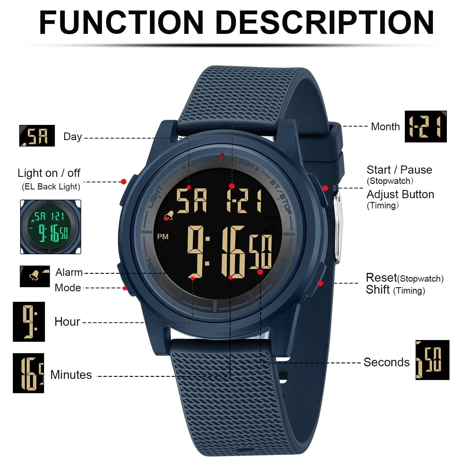 HANPOSH Orologio Digitale Uomo Sottile Impermeabile LED - immagine 5