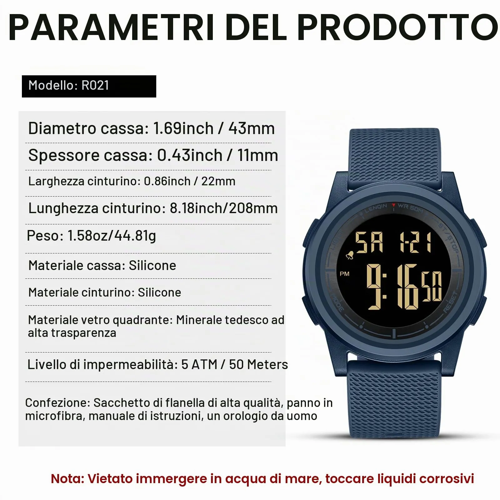 HANPOSH Orologio Digitale Uomo Sottile Impermeabile LED - immagine 6