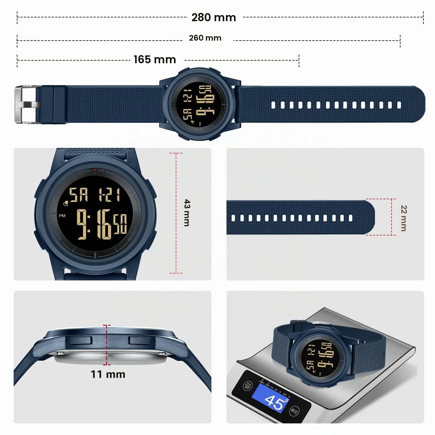 HANPOSH Orologio Digitale Uomo Sottile Impermeabile LED - immagine 7
