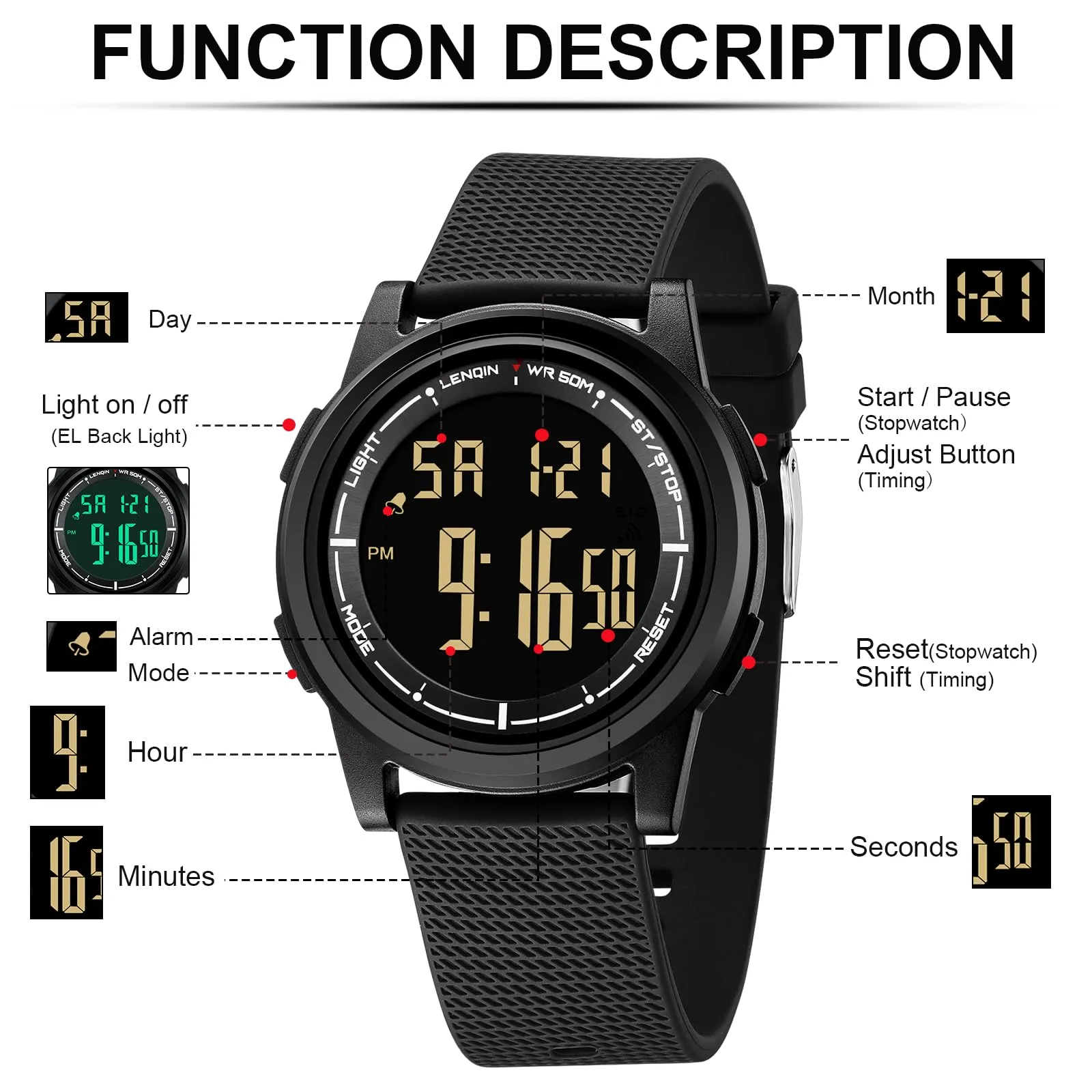 HANPOSH Orologio Digitale Uomo Sottile Impermeabile LED - immagine 5