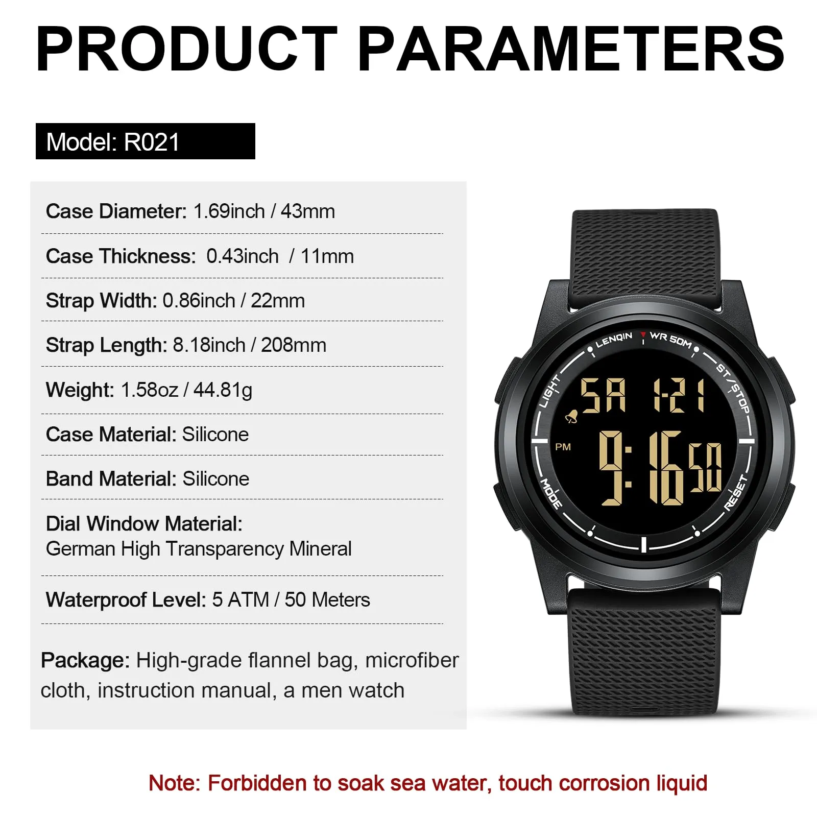 HANPOSH Orologio Digitale Uomo Sottile Impermeabile LED - immagine 6