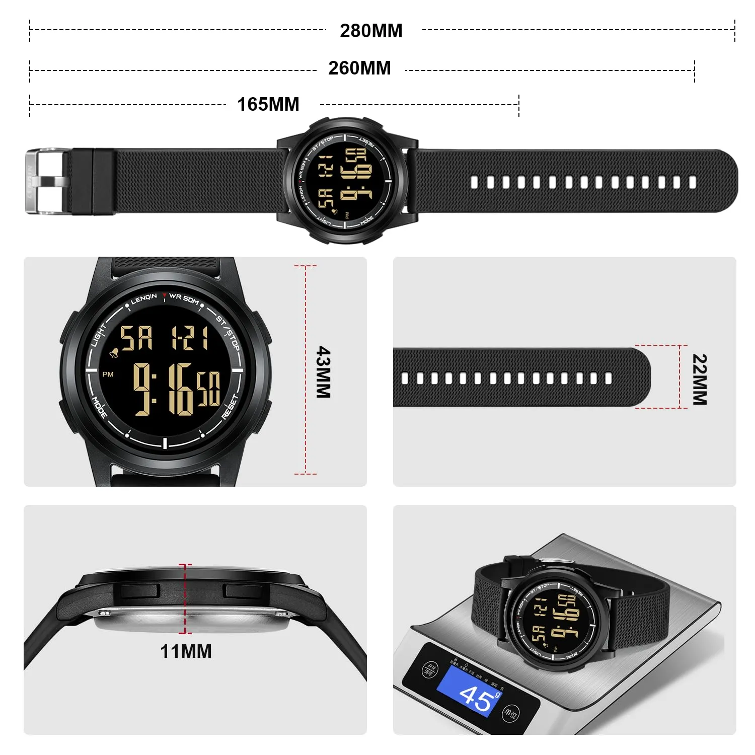 HANPOSH Orologio Digitale Uomo Sottile Impermeabile LED - immagine 7