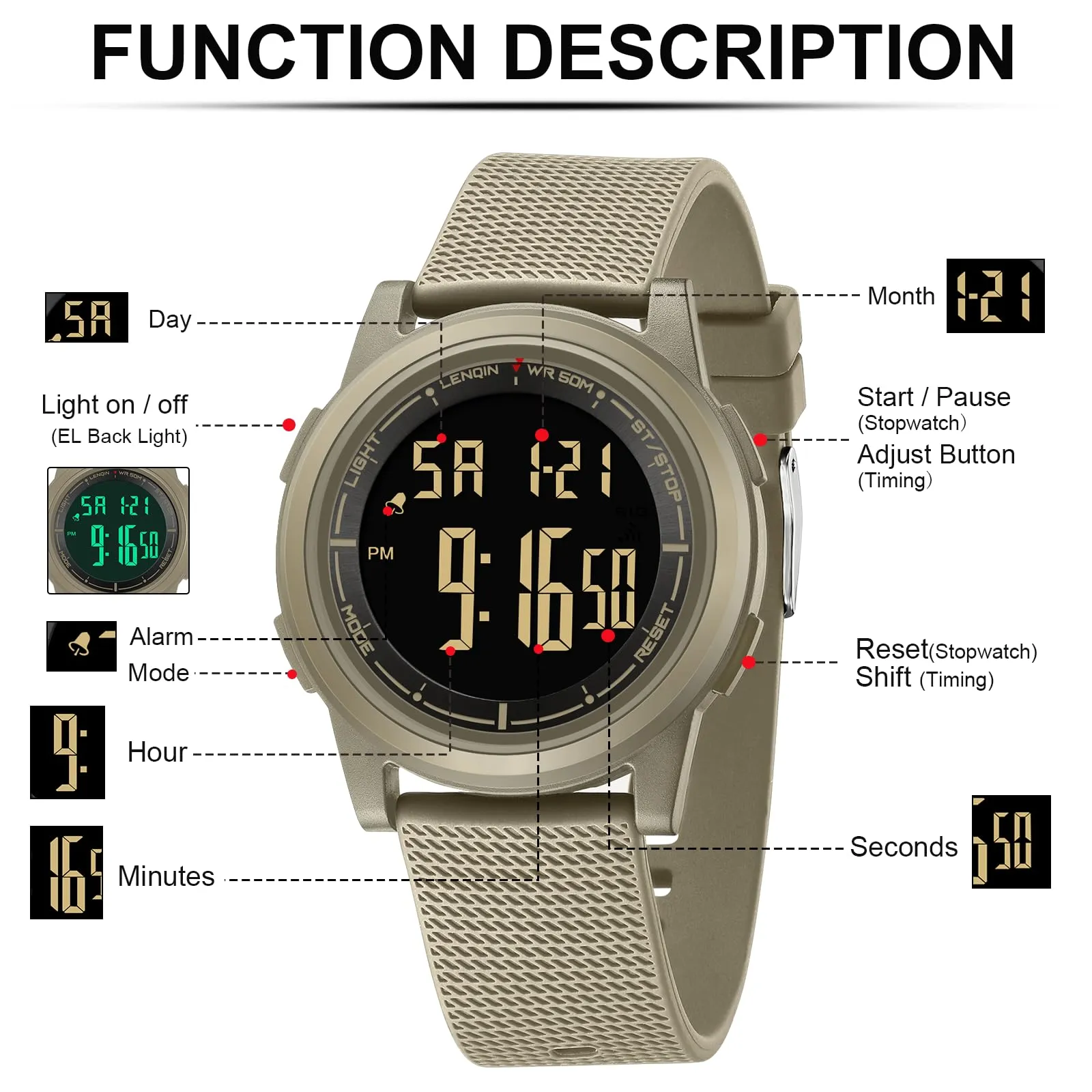 HANPOSH Orologio Digitale Uomo Sottile Impermeabile LED - immagine 5
