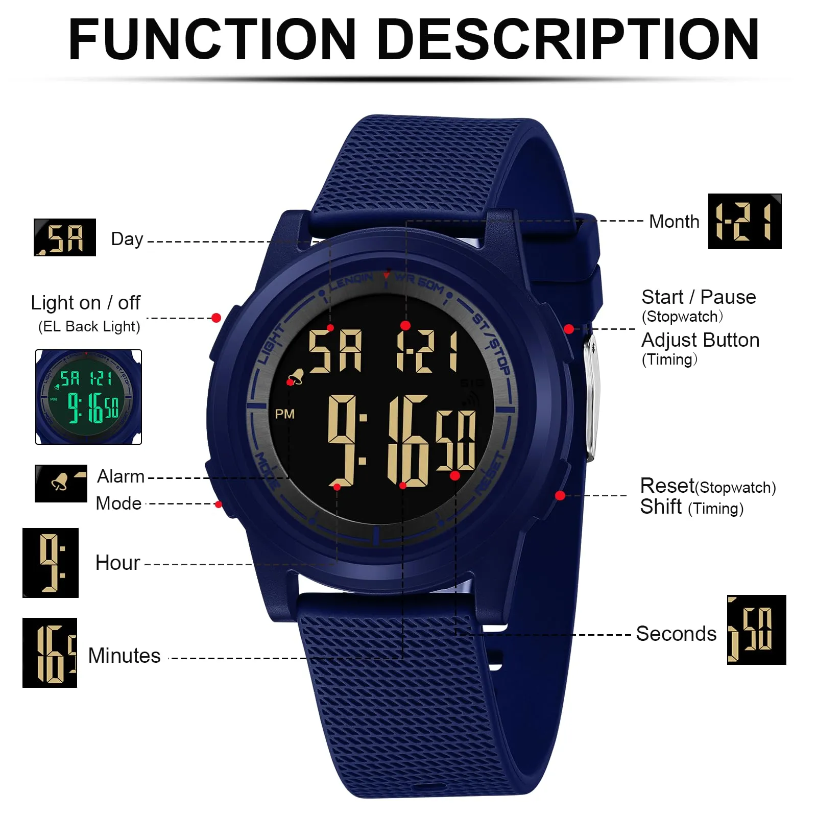 HANPOSH Orologio Digitale Uomo Sottile Impermeabile LED - immagine 5