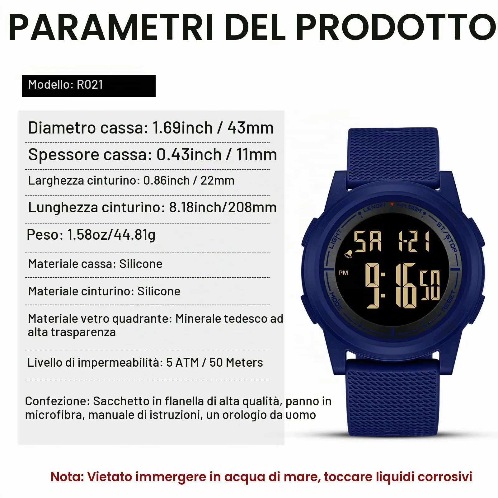 HANPOSH Orologio Digitale Uomo Sottile Impermeabile LED - immagine 6