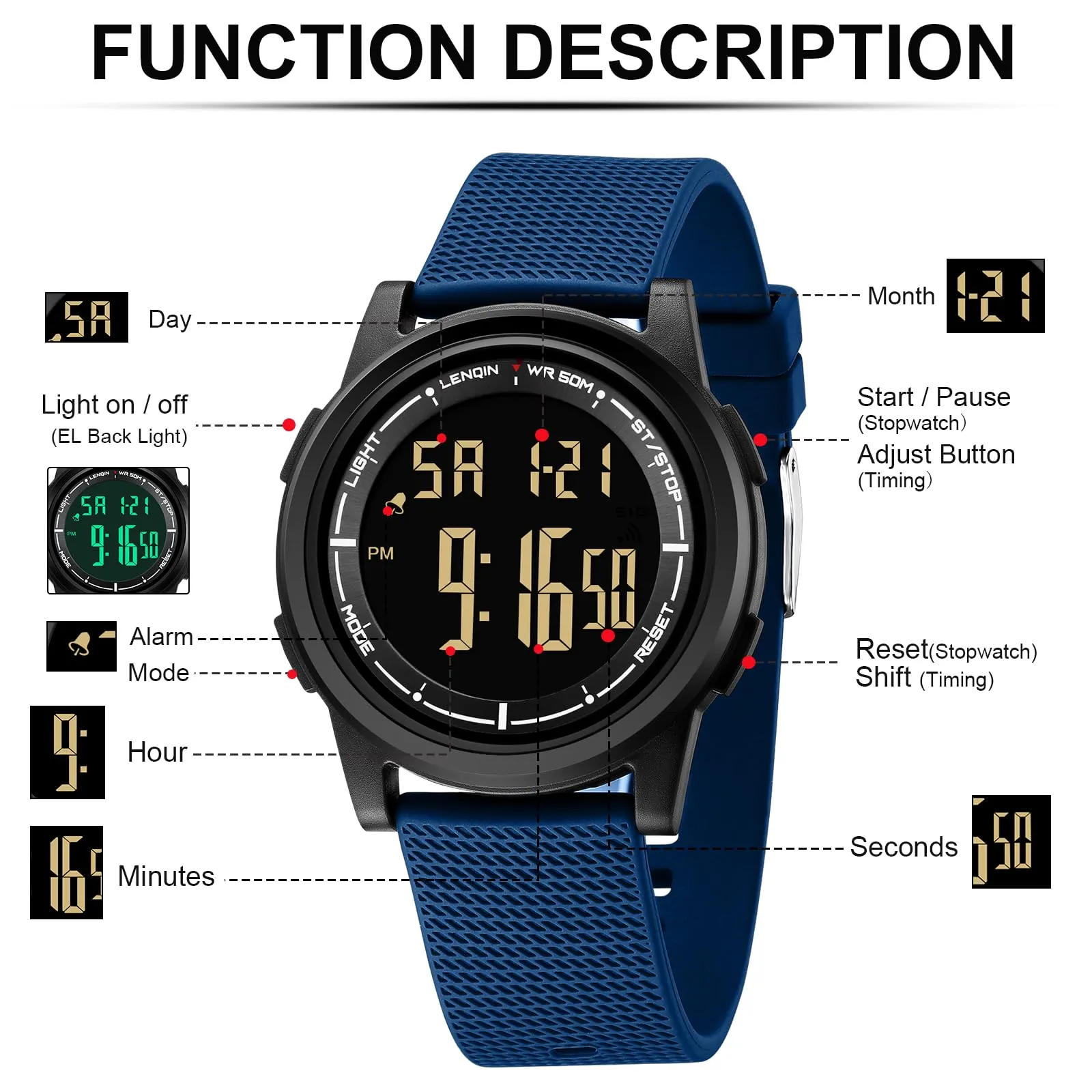 HANPOSH Orologio Digitale Uomo Sottile Impermeabile LED - immagine 5