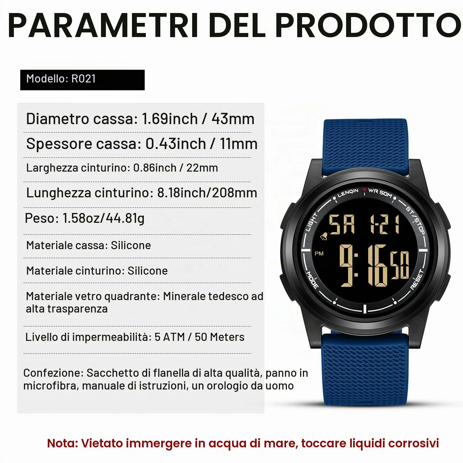 HANPOSH Orologio Digitale Uomo Sottile Impermeabile LED - immagine 6