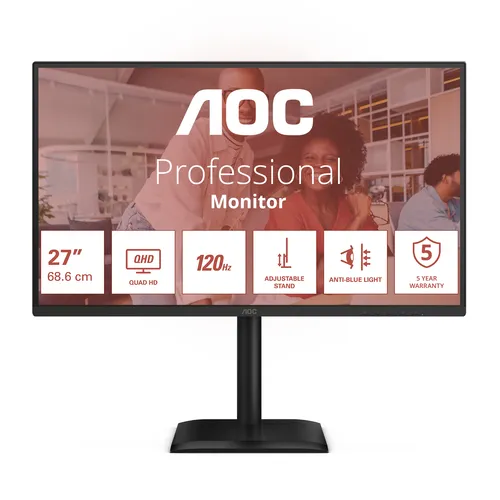 Aoc Monitor 27 LED Ips QHD 16:9 4MS 120hz 350 Cdm, Pivot, DP/Hdmi, Usb-C, Multimediale Q27e4cv - immagine 1