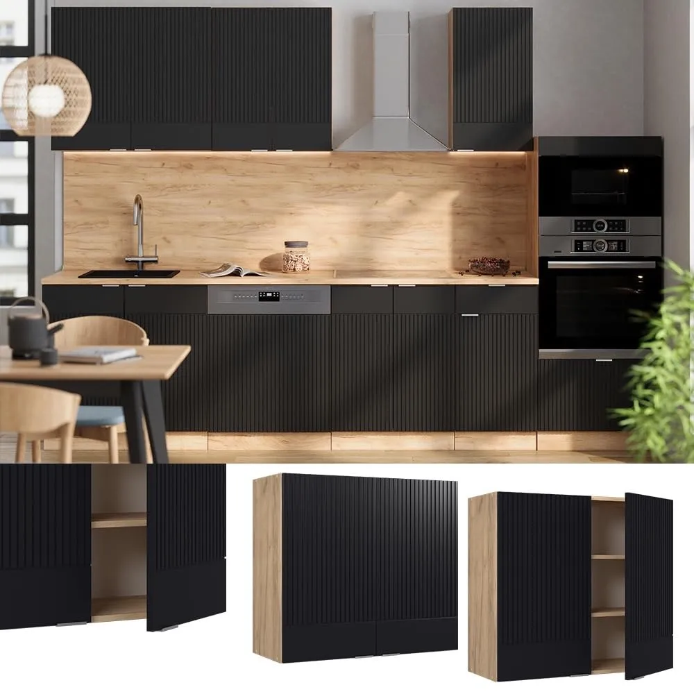 Vicco Pensile da cucina Fame-Line, Nero rigato/Rovere dorato 80 cm - immagine 2