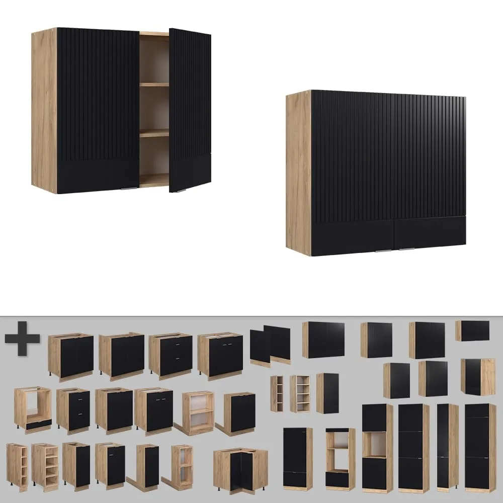 Vicco Pensile da cucina Fame-Line, Nero rigato/Rovere dorato 80 cm - immagine 4