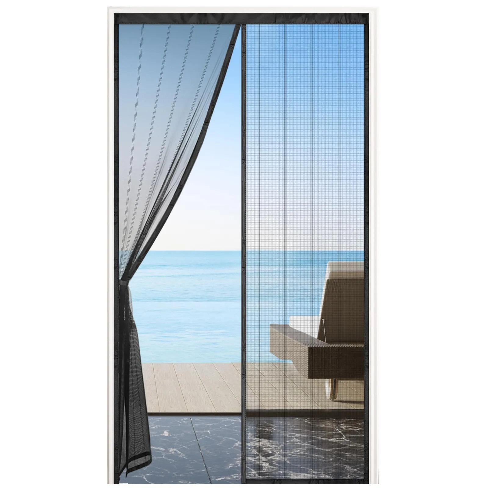 MYCARBON Zanzariera Magnetica Porta Finestra con Lacci(90x210cm, Nero) - immagine 1