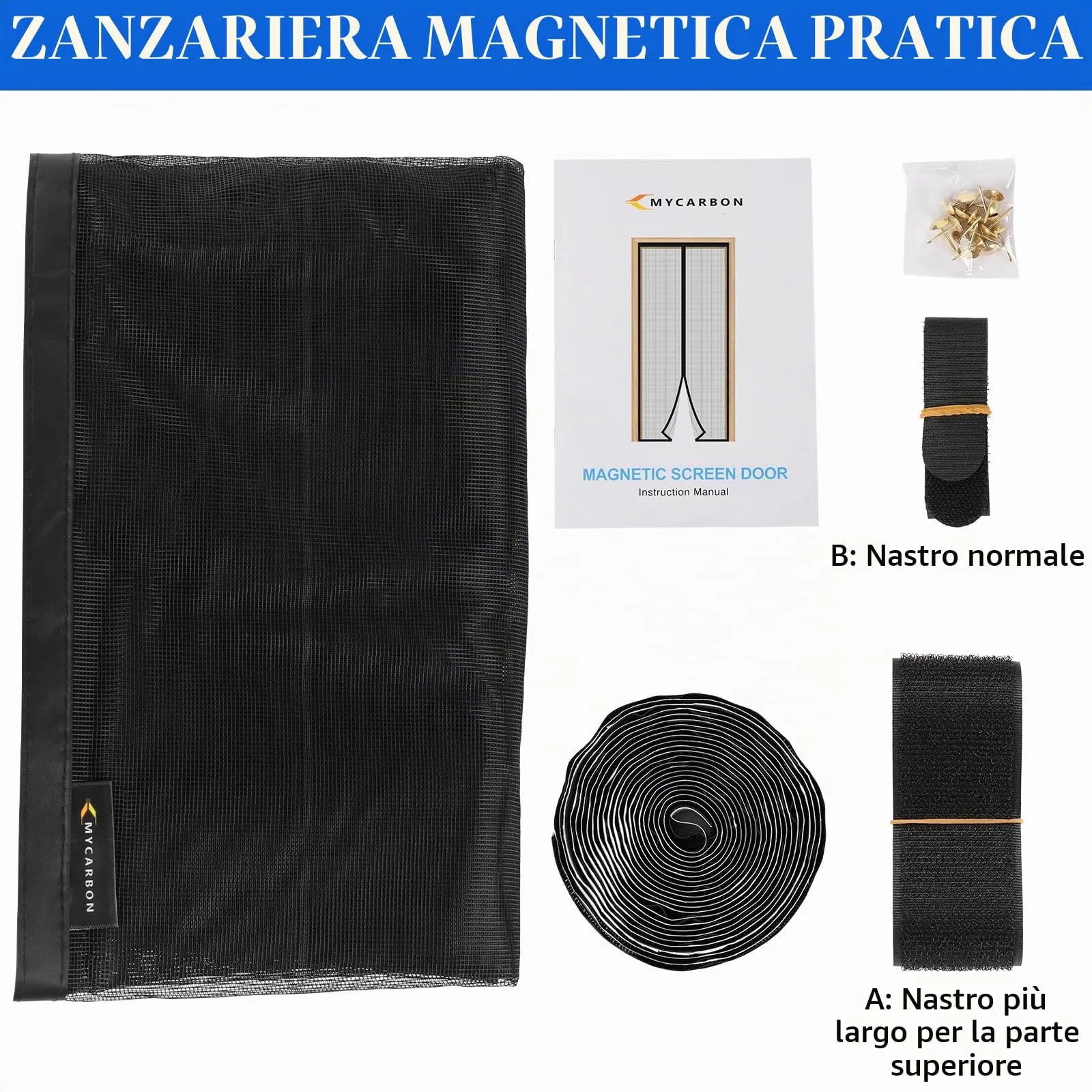 MYCARBON Zanzariera Magnetica Porta Finestra con Lacci(90x210cm, Nero) - immagine 6