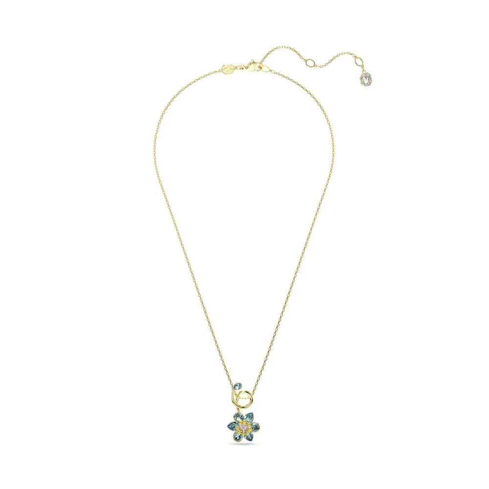 Swarovski Idyllia Collana Pendente, Gioiello Versatile con Cristalli Blu, Motivo a Fiore, Taglio Misto, Chiusura a Moschettone, Placcatura in Tonalità Oro, 42-49 cm, 3,5 x 1,7 cm - immagine 5