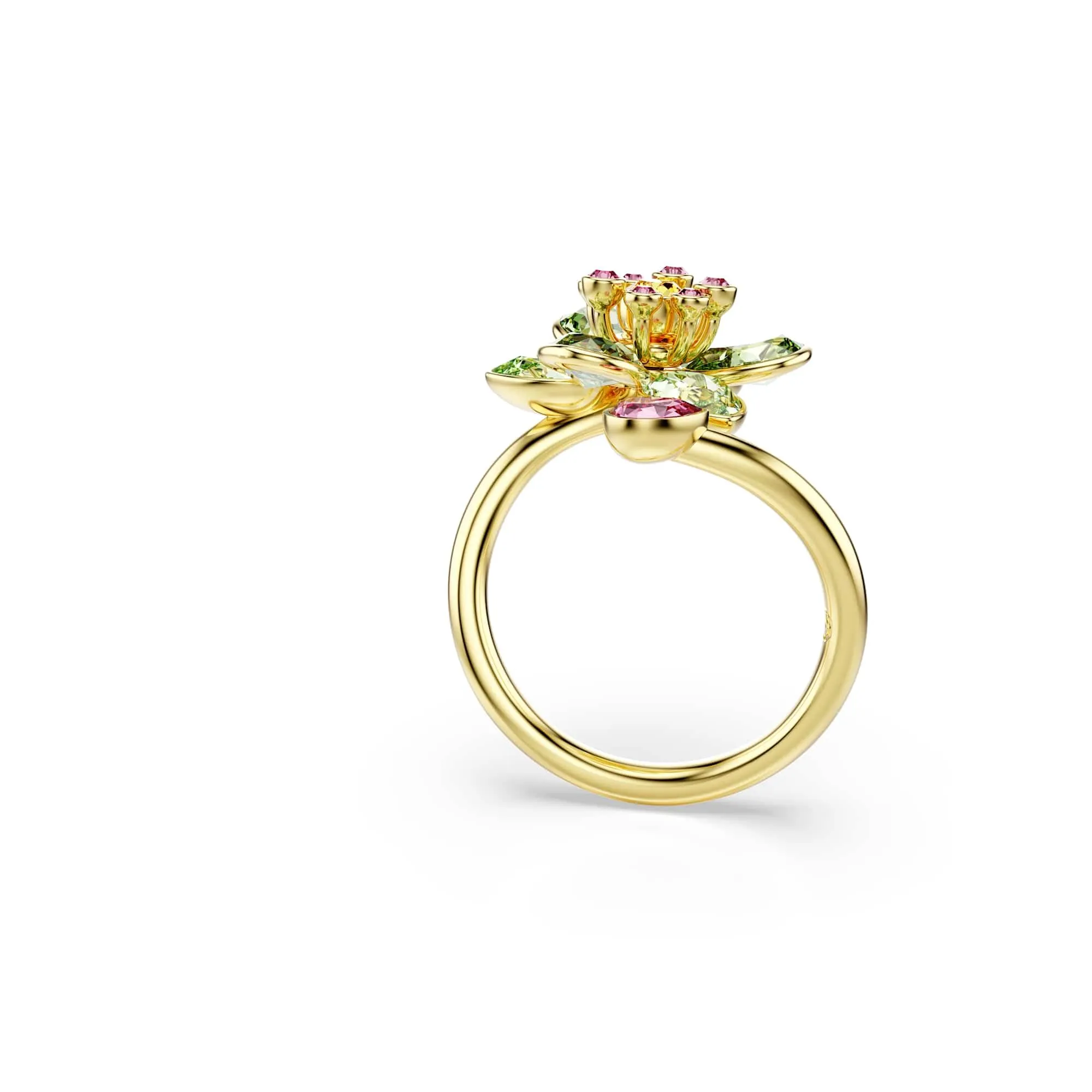 Swarovski Idyllia Anello Aperto, Gioiello Versatile con Cristalli Verdi, Rosa e Gialli, Pietre Preziose a Taglio Misto, Motivo a Fiore, Placcatura in Tonalità Oro, Taglia 58 - immagine 3