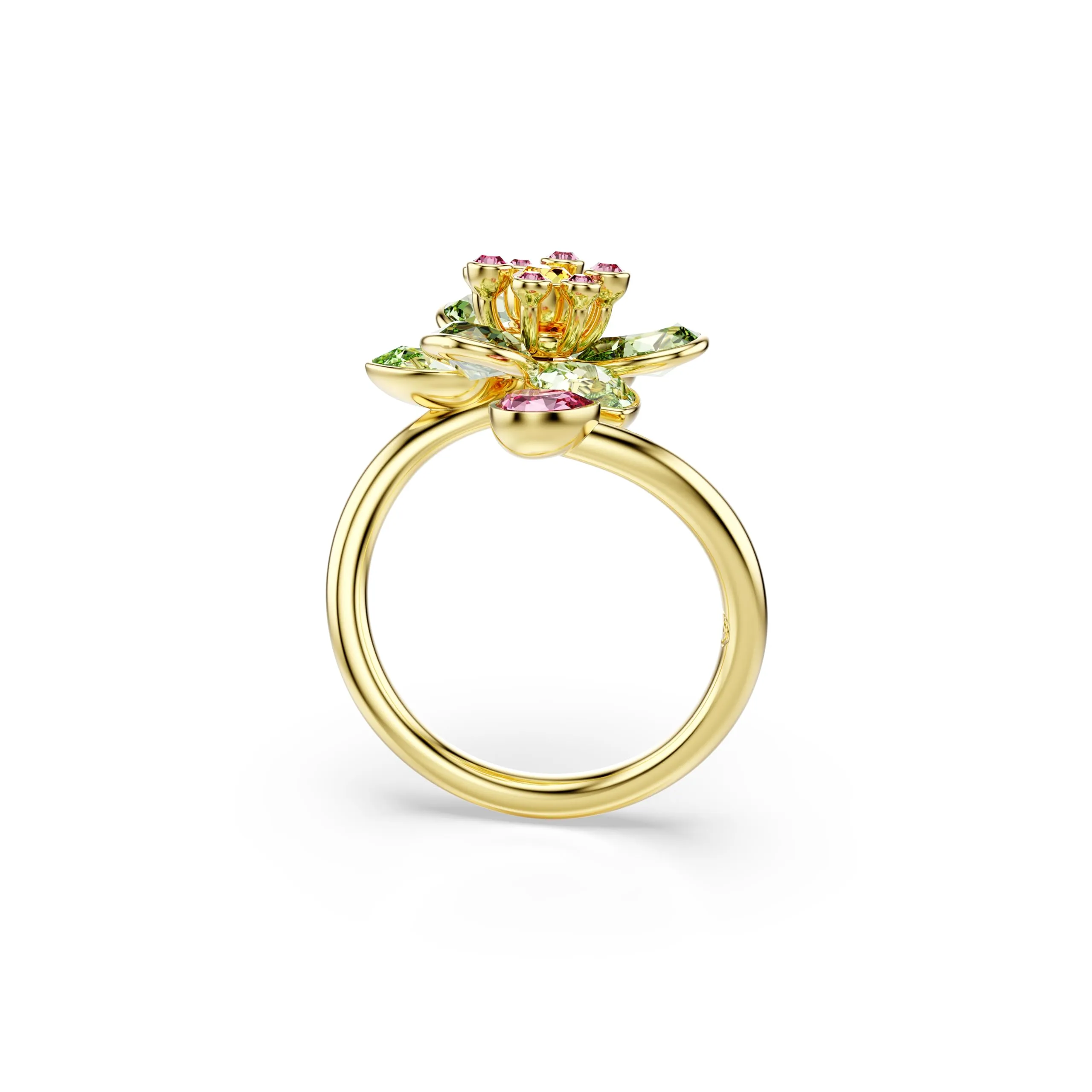 Swarovski Idyllia Anello Aperto, Gioiello Versatile con Cristalli Verdi, Rosa e Gialli, Pietre Preziose a Taglio Misto, Motivo a Fiore, Placcatura in Tonalità Oro, Taglia 50 - immagine 3