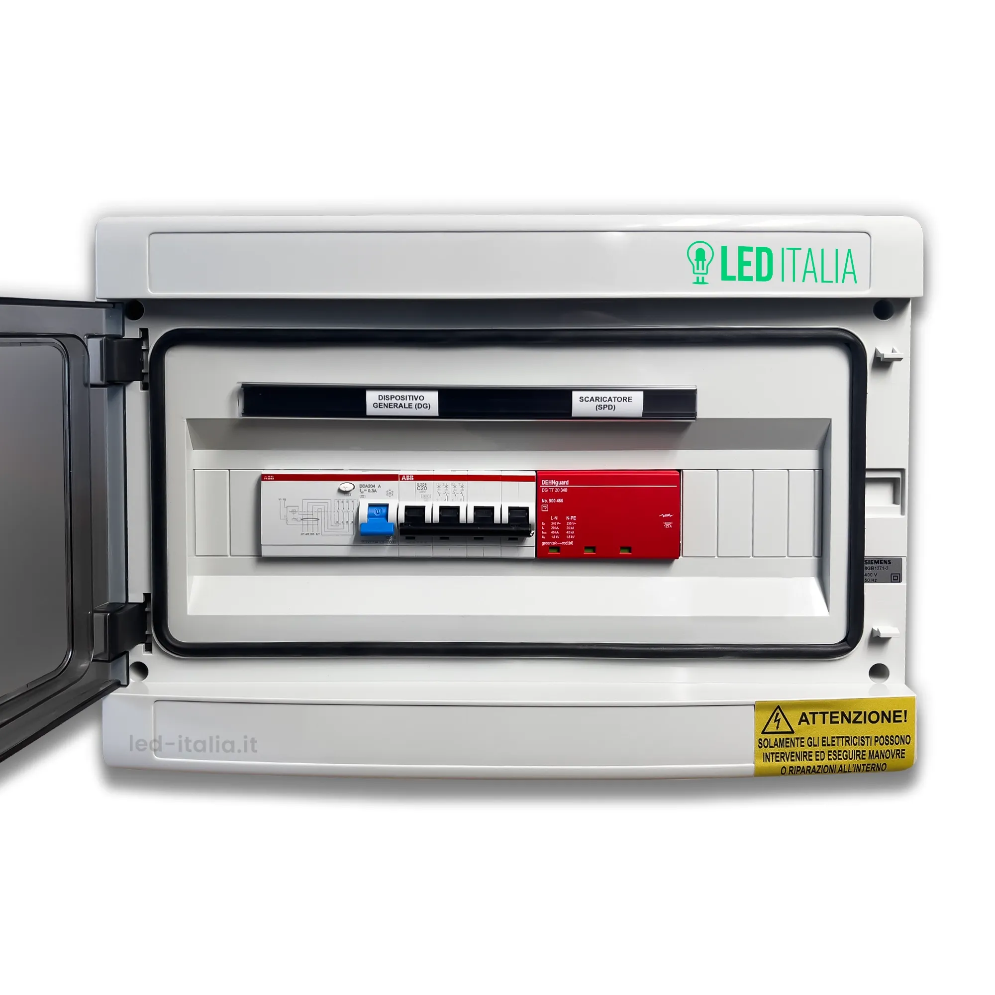 Quadro Ac Trifase 10Kw - 20A 400V Centralino Ip65 8 Moduli Versione Con Interruttore Magnetotermico Differenziale + Scaricatore Abb / Dehn - immagine 1
