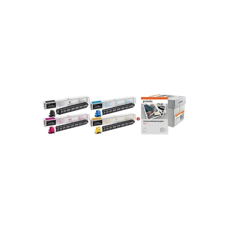 ORIGINALE Kyocera Value Pack nero / ciano / magenta / giallo / Bianco TK-8345 MCVP 01 + Prindo Universal Papier 2500 Blatt 56000 pagine - immagine 1