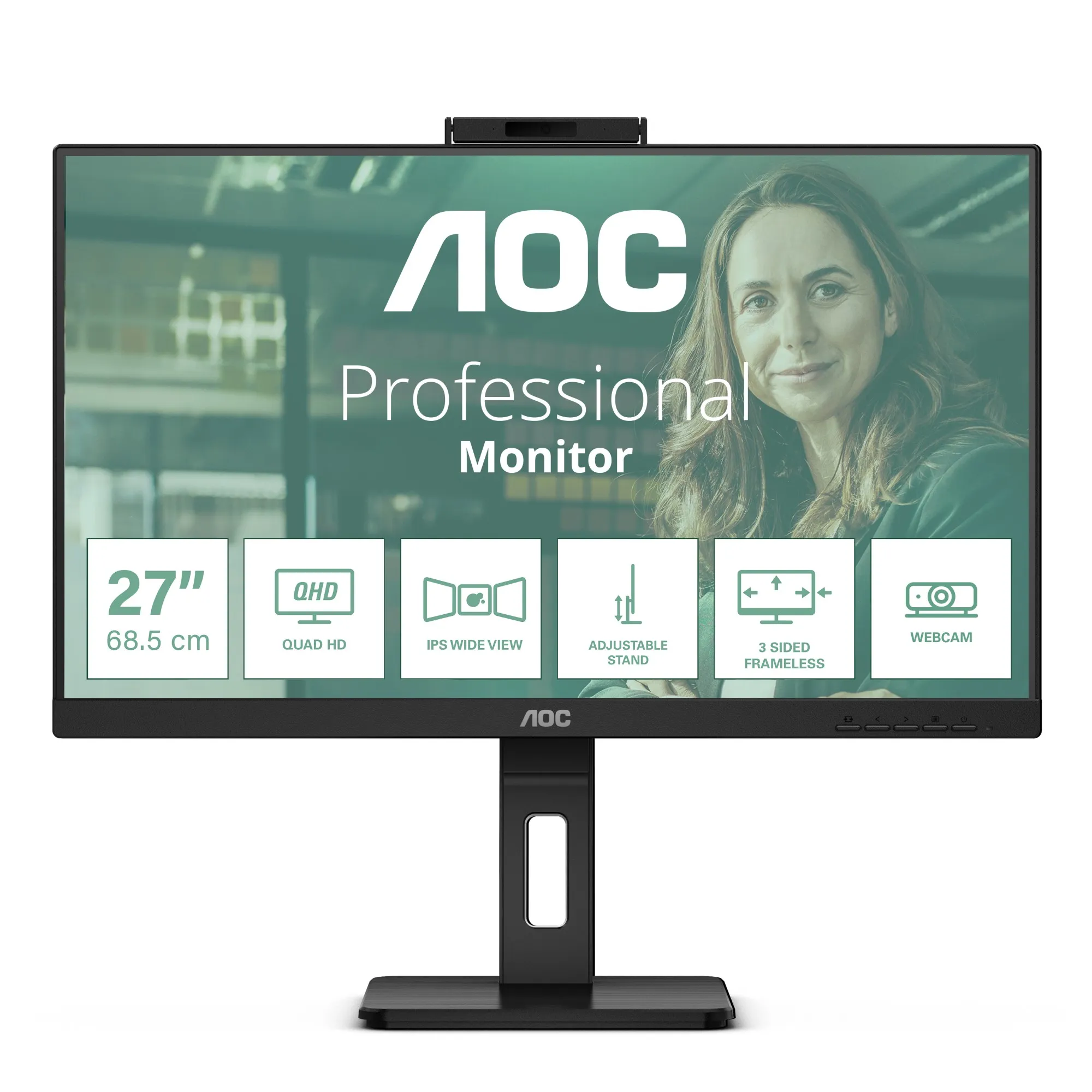 Aoc Monitor 27 Led Ips Qhd 16:9 4Ms 350 Cdm Webcam Pivot Dp/2Hdmi Multimediale Scat Aperta - immagine 1