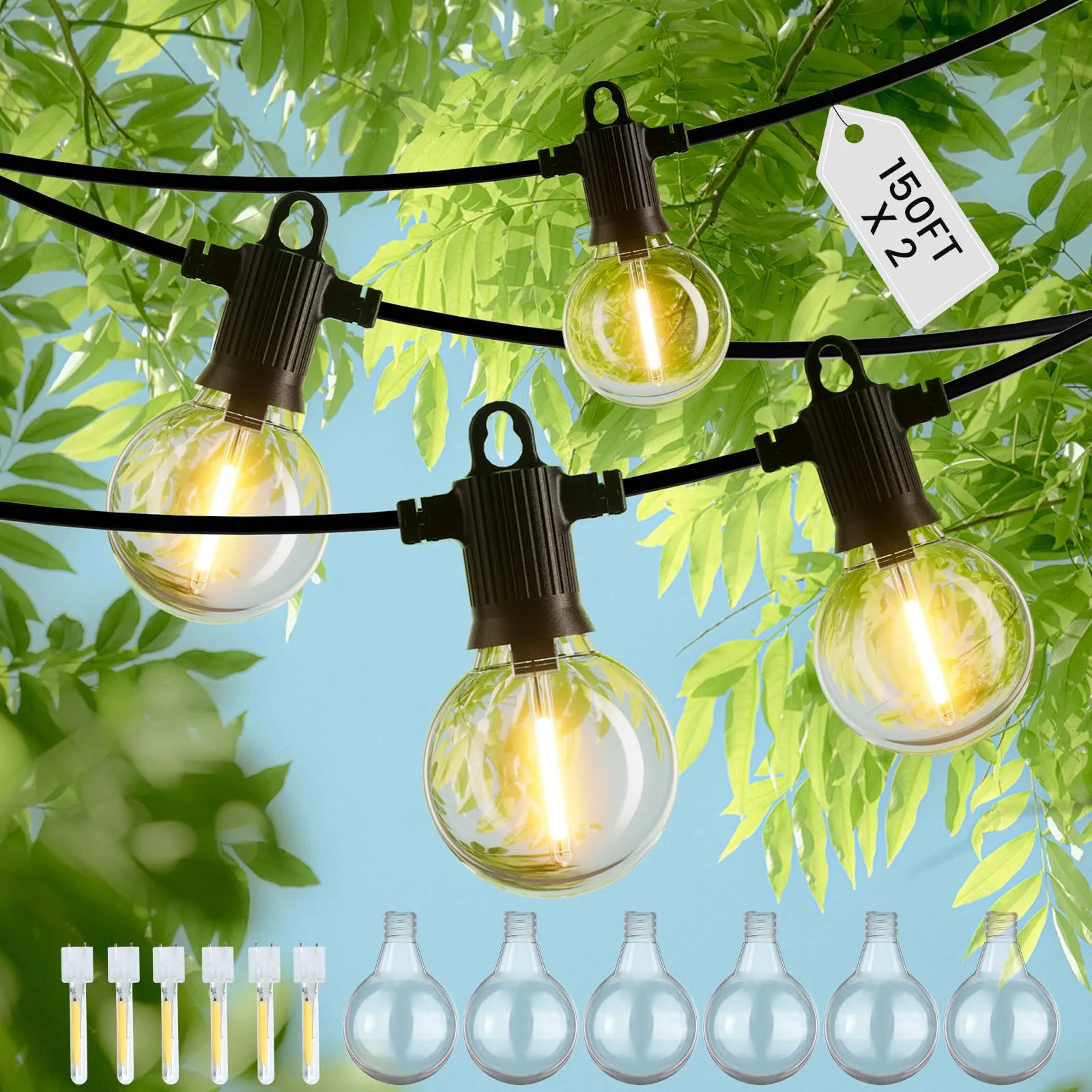 ZOTOYI G40 Catena Luminose Esterno 300FT/90M (2x45M), 120+6 LED Bulbs (2-Pack) - immagine 1