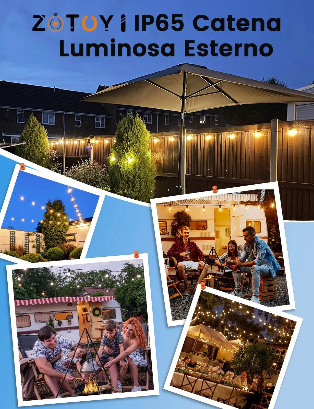 ZOTOYI G40 Catena Luminose Esterno 300FT/90M (2x45M), 120+6 LED Bulbs (2-Pack) - immagine 4