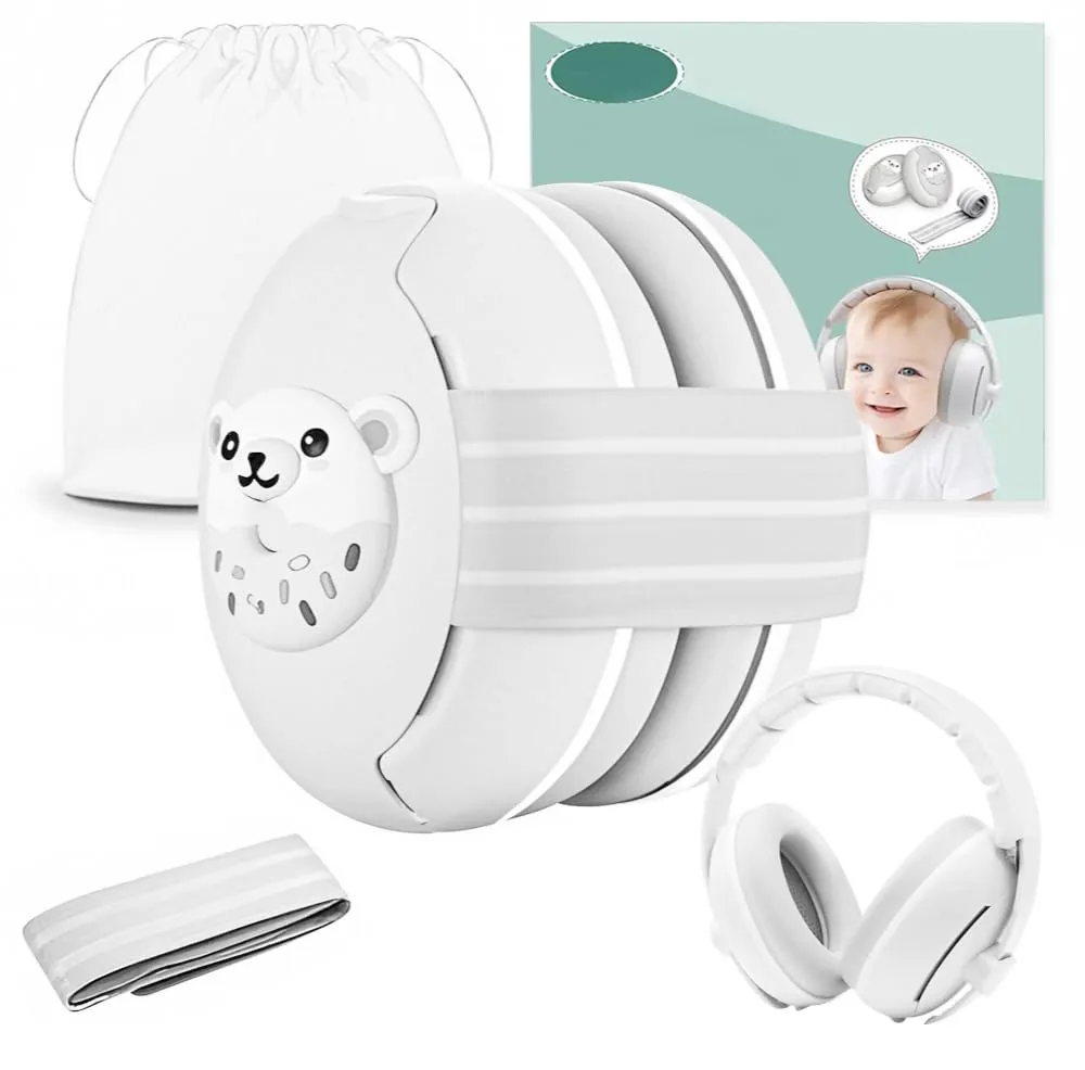 Robofun 2 in 1 Cuffie Neonato Antirumore, Protettori Acustici per Neonati -25dB, Fasce Regolabili, Protezione Acustica Ideale per Neonati fino a 48 Mesi, Confortevoli - Grau - immagine 1