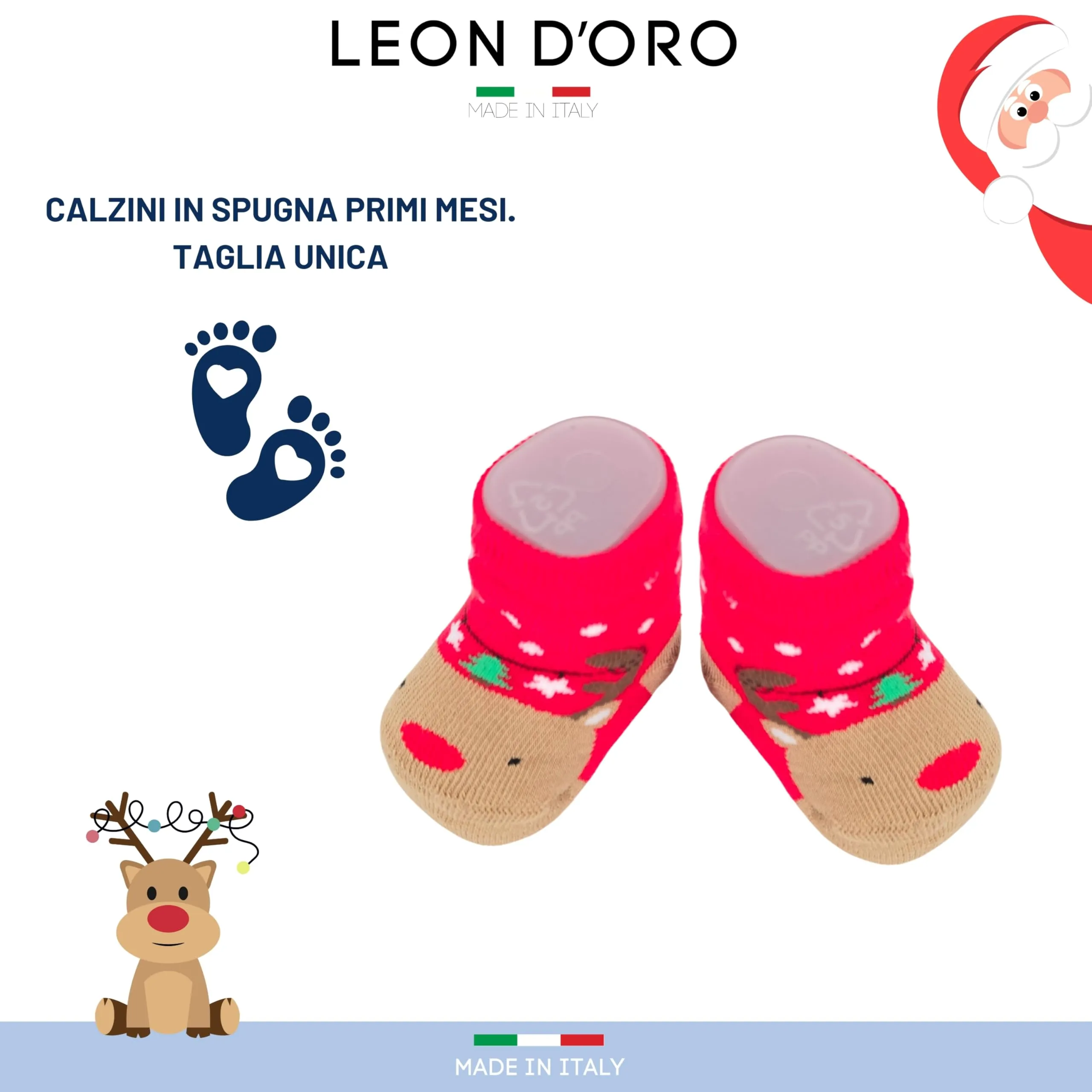 LEON D'ORO Calze Natale Neonato il primo Natale Calzini Regalo Scarpine 0-6 mesi Made in Italy (IT, Età, 0 mesi, 6 mesi, ASS1) - immagine 4