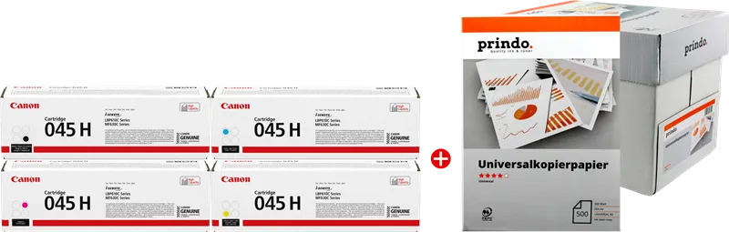 Canon Value Pack nero / ciano / magenta / giallo 045H MVCP + Prindo carta universale 2500 fogli 9400 pagine - immagine 1