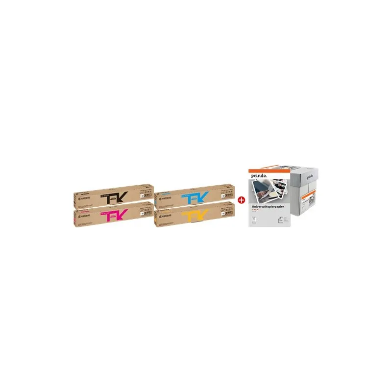 ORIGINALE Kyocera Value Pack nero / ciano / magenta / giallo / Bianco TK-8115 MCVP 01 + Prindo Universal Papier 2500 Blatt 30000 pagine - immagine 1
