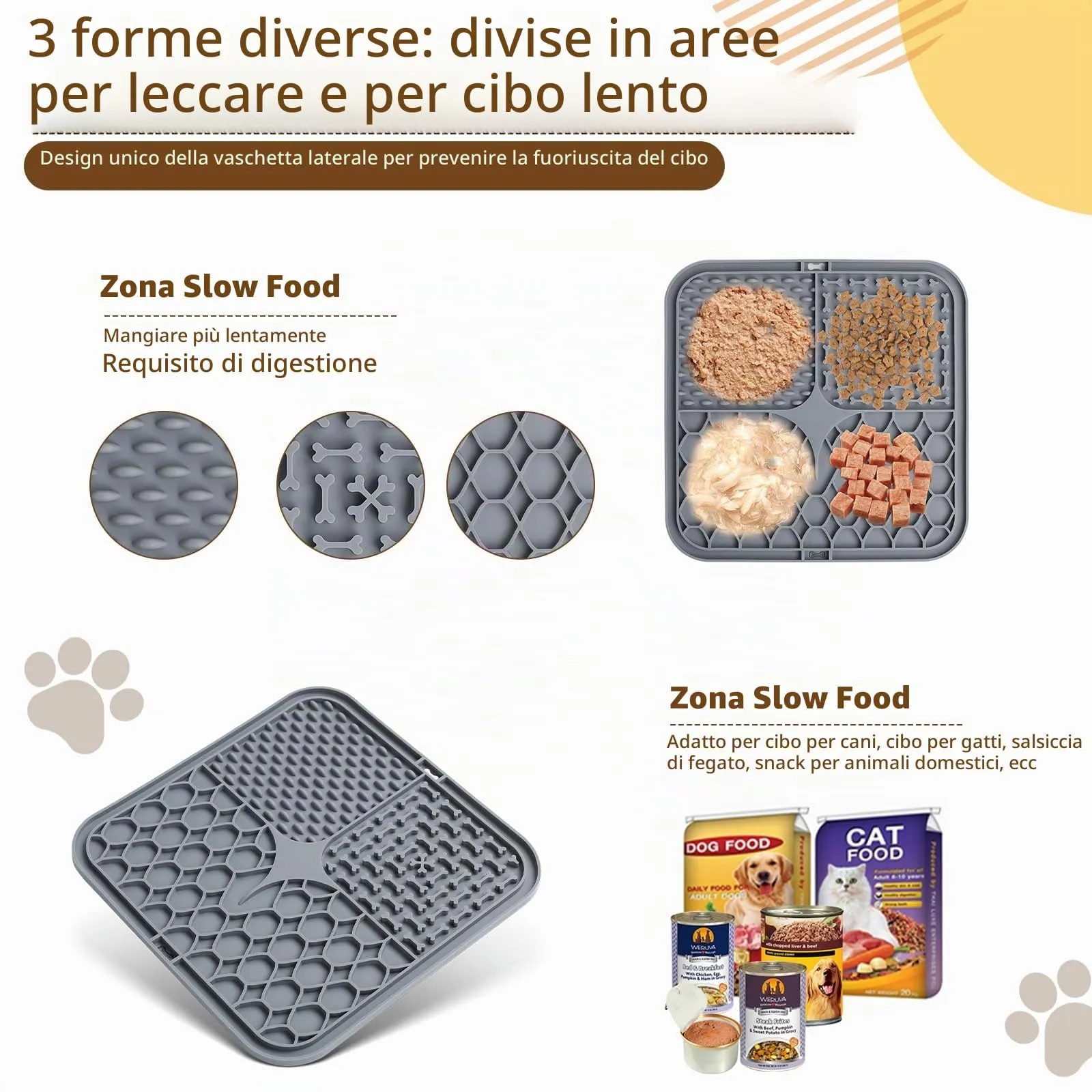 Romon Tappetino Leccare Cane, 20x20cm Cane Pad Leccare con Spatola Silicone, Senza BPA Tappetini Leccare Cani con Ventosa, Licking Mat per Bagno Toelettatura Addestramento Curarlo (Grigio) - immagine 2