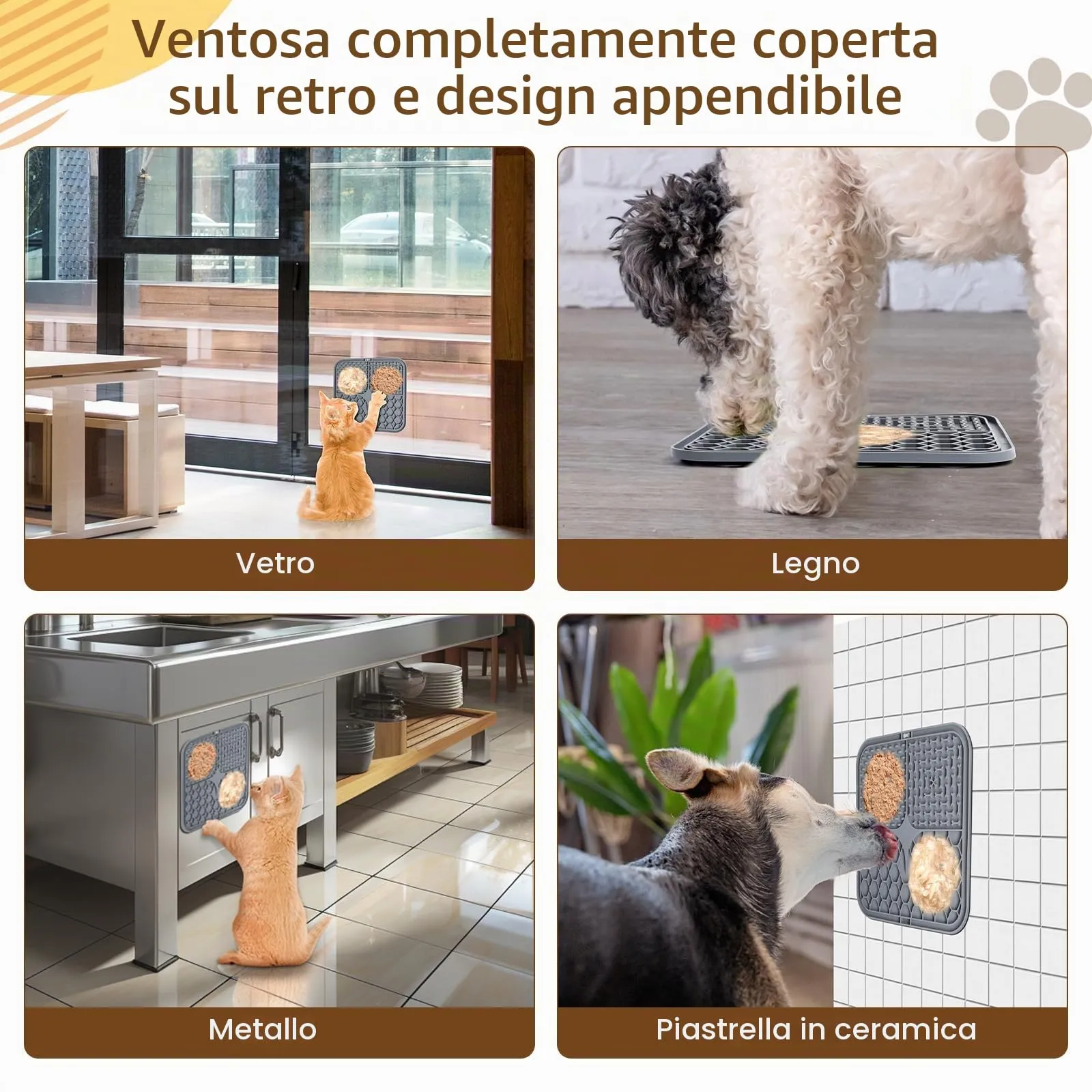 Romon Tappetino Leccare Cane, 20x20cm Cane Pad Leccare con Spatola Silicone, Senza BPA Tappetini Leccare Cani con Ventosa, Licking Mat per Bagno Toelettatura Addestramento Curarlo (Grigio) - immagine 5