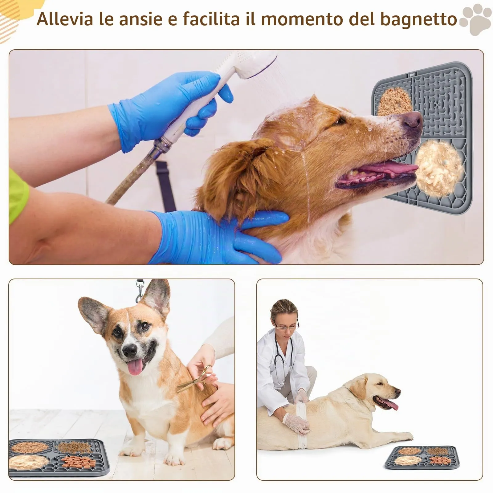 Romon Tappetino Leccare Cane, 20x20cm Cane Pad Leccare con Spatola Silicone, Senza BPA Tappetini Leccare Cani con Ventosa, Licking Mat per Bagno Toelettatura Addestramento Curarlo (Grigio) - immagine 7