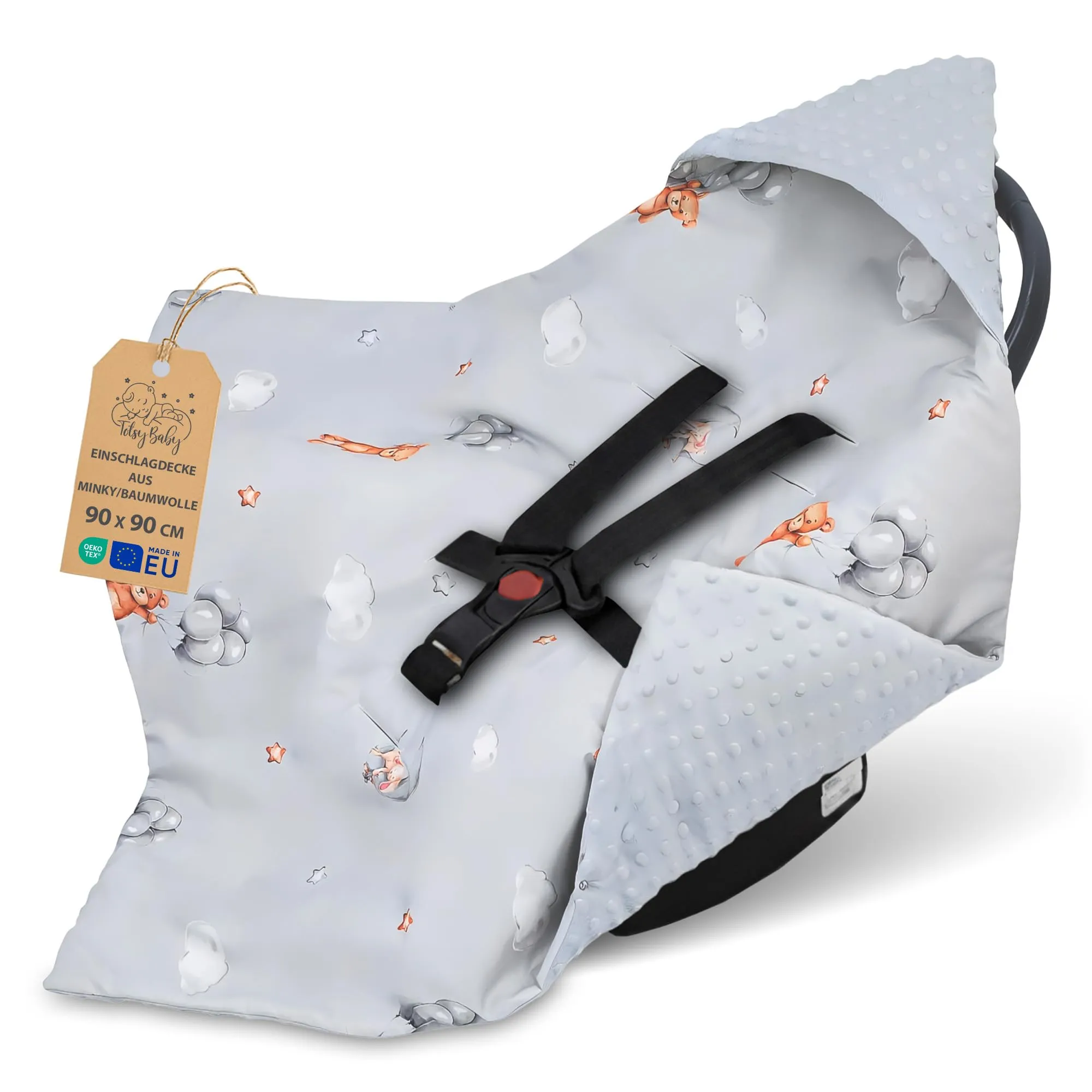 Totsy Baby Coperta per passeggino 90 x 90 cm- per ovetto universale, per seggiolino auto coprigambe sacoo a pelo in cotone tuttol'anno Orsacchiotti - immagine 1