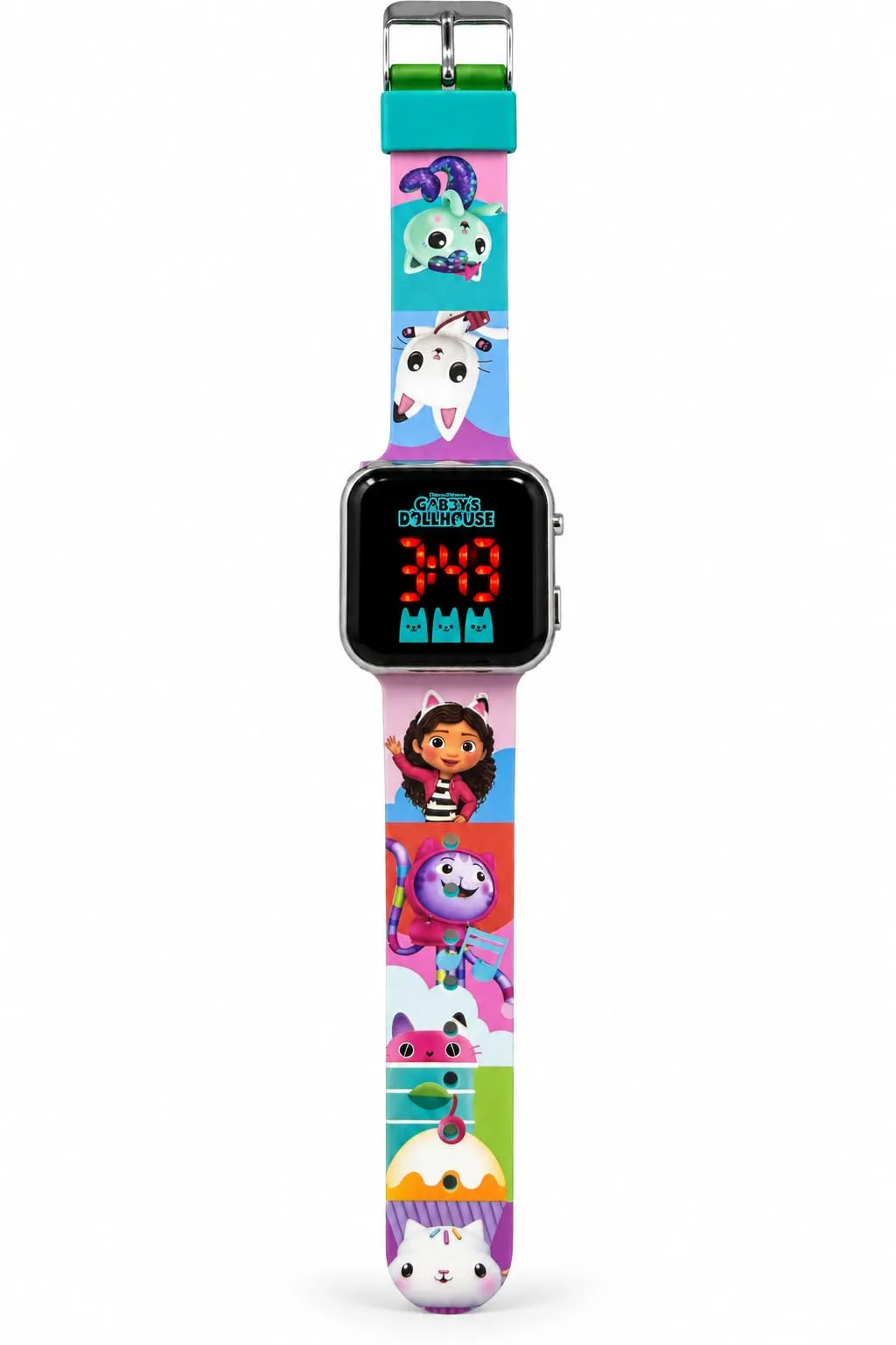 Gabby's Dollhouse Orologio Digitale LED per Bambini, Cinturino in Silicone Regolabile, Quadrante 3,5 x 3,5 cm, Batteria Inclusa - immagine 2
